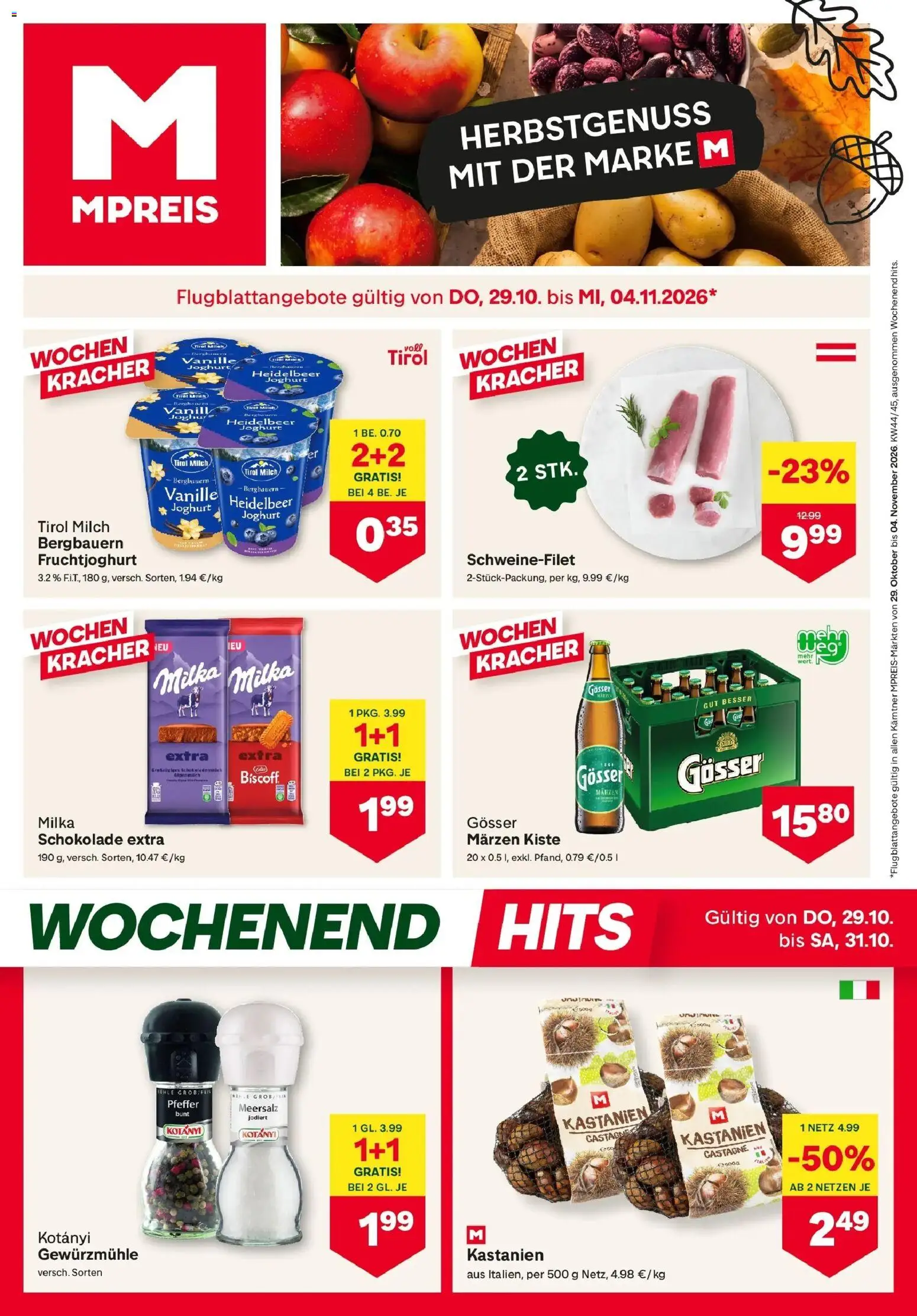 Vorschau der Angebote: MPREIS MPREIS Velden gültig ab 29.10.2026 - Schokolade, Milch, Joghurt, Pfeffer, Vanille