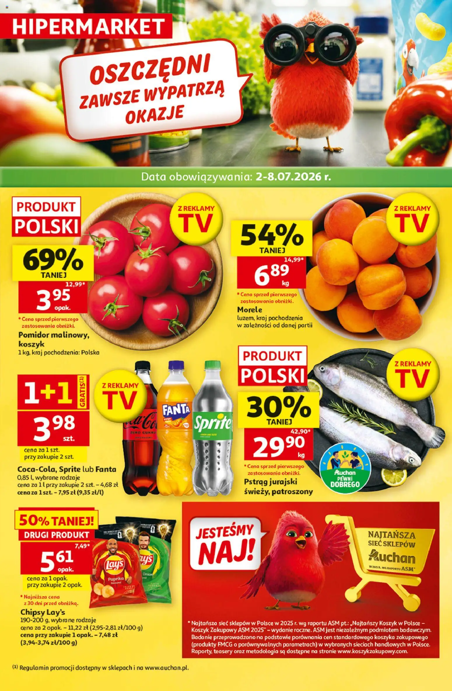 Pogląd gazetki "Auchan gazetka - 30 Lat Hipermarket" ze sklepu Auchan ważnej od 02.07.2026 - Morele, Lays, Chipsy, Pomidor, Pstrąg, Sprite, Fanta