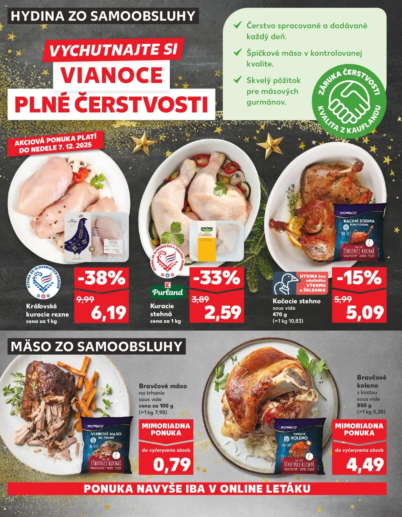 Náhľad Kaufland letáku platného od 04.12.2025 - Mäso, Kuracie stehná, Kuracie rezne, Bravčové mäso, Bravčové koleno