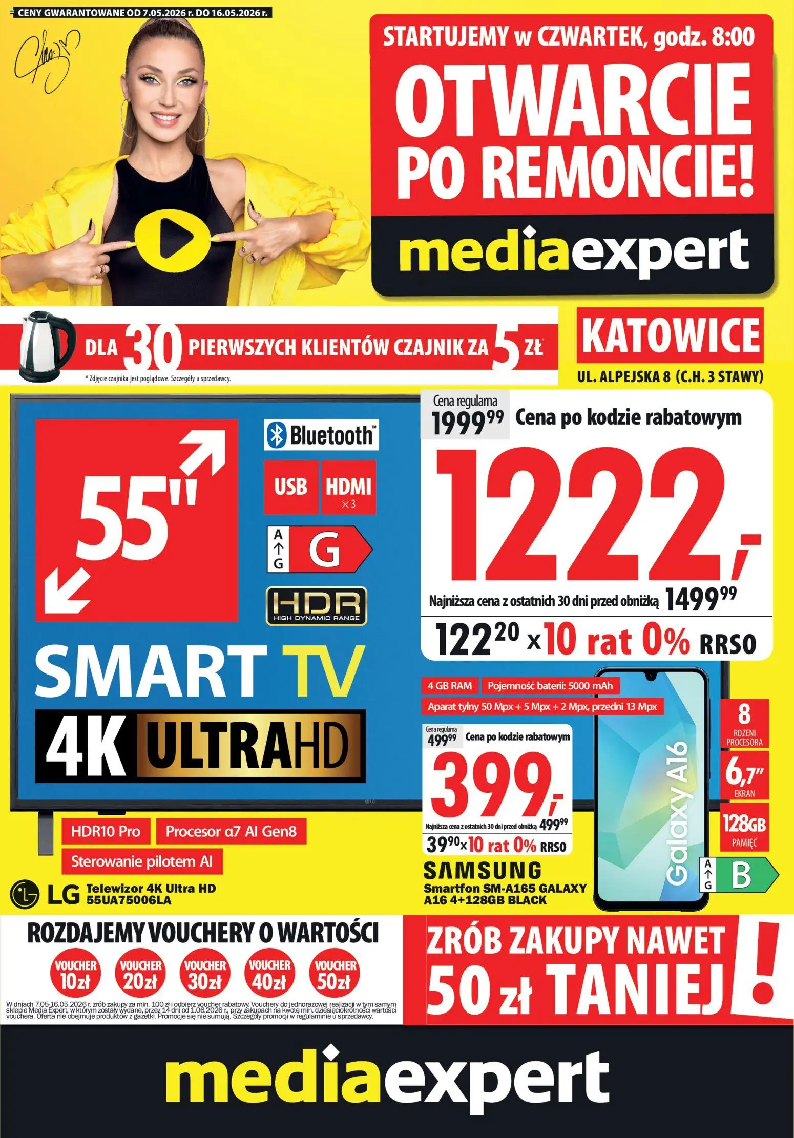 Pogląd gazetki "Mediaexpert promocje - Otwarcie po remoncie Katowice" ze sklepu Mediaexpert ważnej od 07.05.2026 - Telewizor, Smartfon, Czajnik