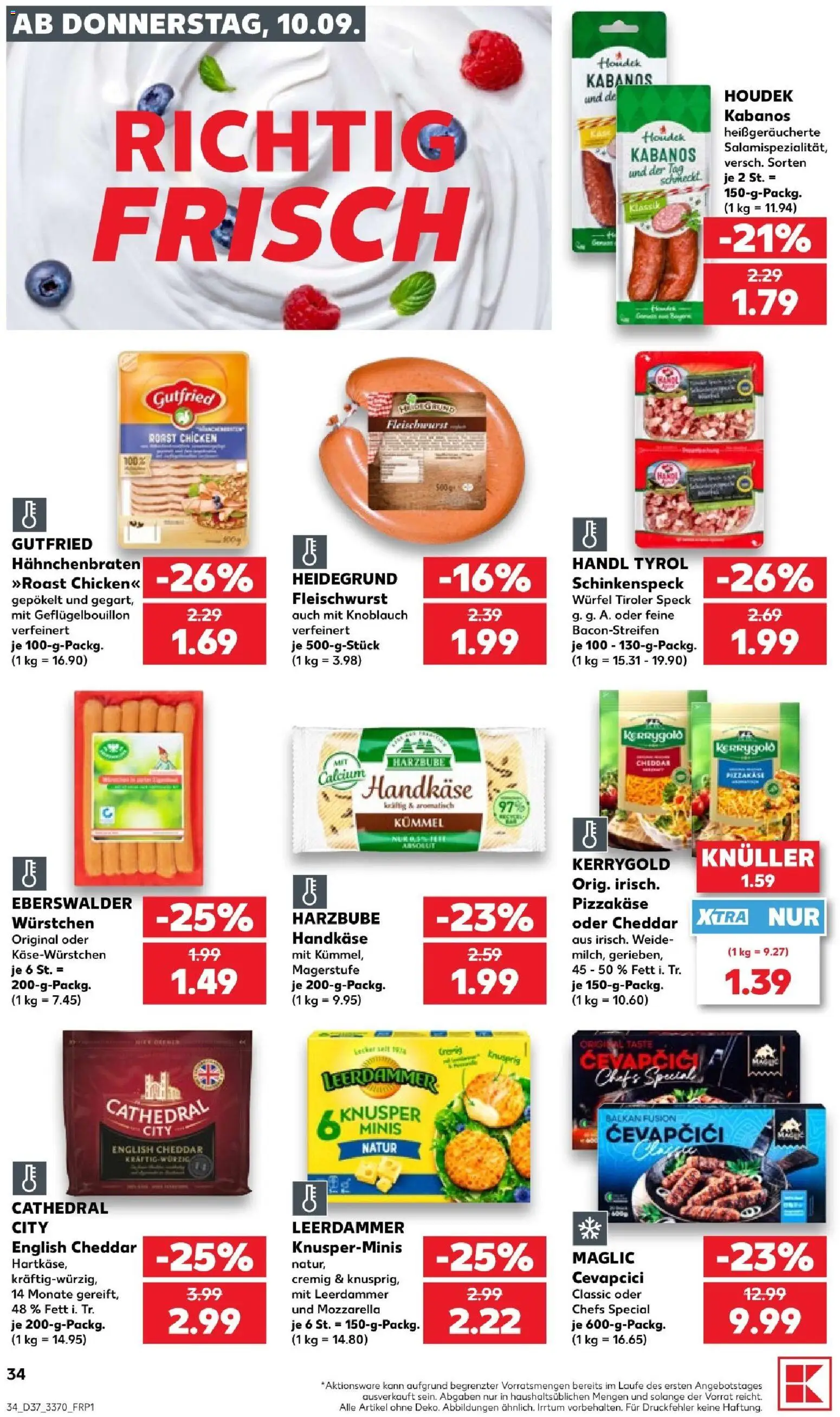 Vorschau von dem Prospekt des Geschäftes Kaufland, gültig ab dem 10.09.2026 - Cevapcici, Mozzarella, Knoblauch, Leerdammer