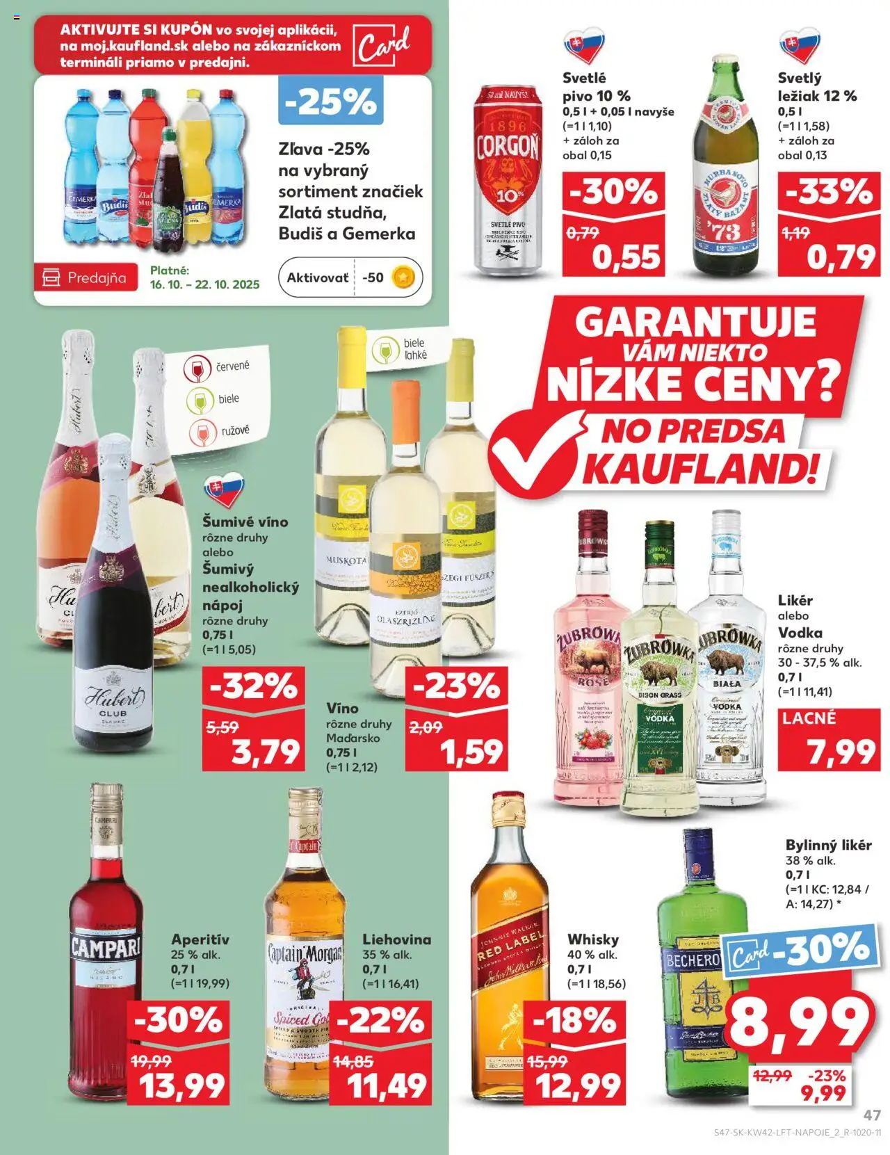 Náhľad Kaufland letáku platného od 16.10.2025 - Vodka, Captain Morgan, Becherovka, Campari, Budiš, Aperitív, Gemerka, Šumivé víno