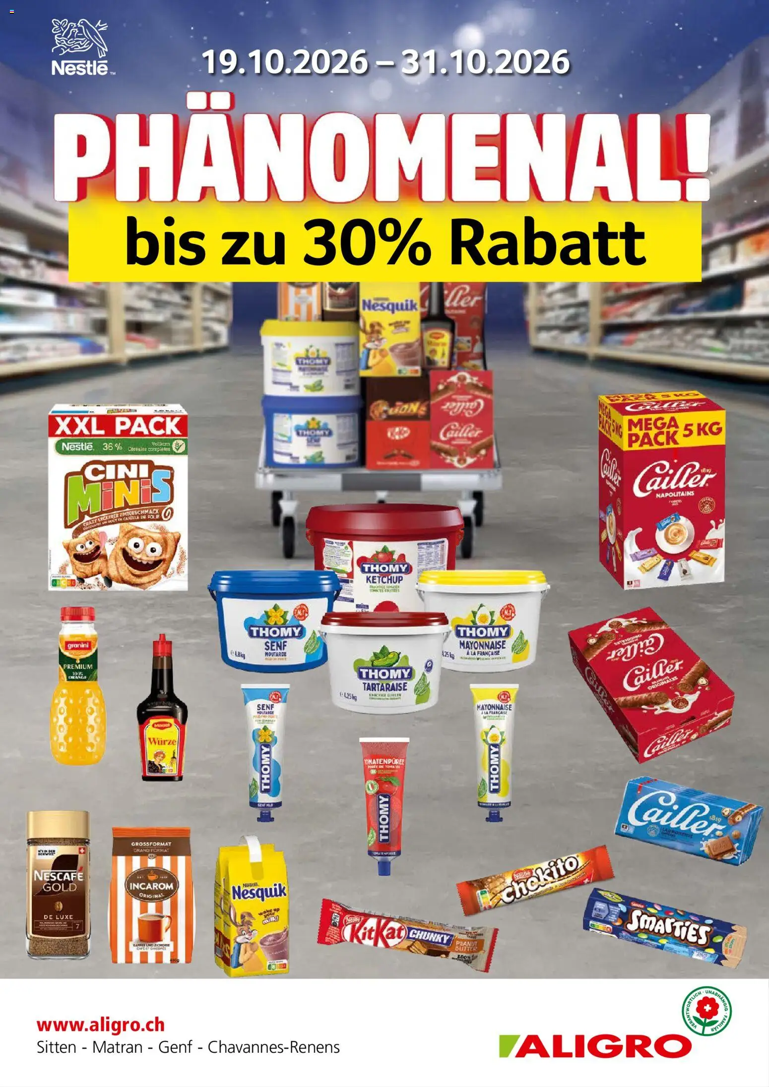 Vorschau des Merkblatts Aligro aktionen Nestlé Chavannes, Matran, Genf, Sitten vom Shop Aligro gültig von 19.10.2026 bis 31.10.2026 - Mayonnaise, Ketchup, Tomatenpüree
