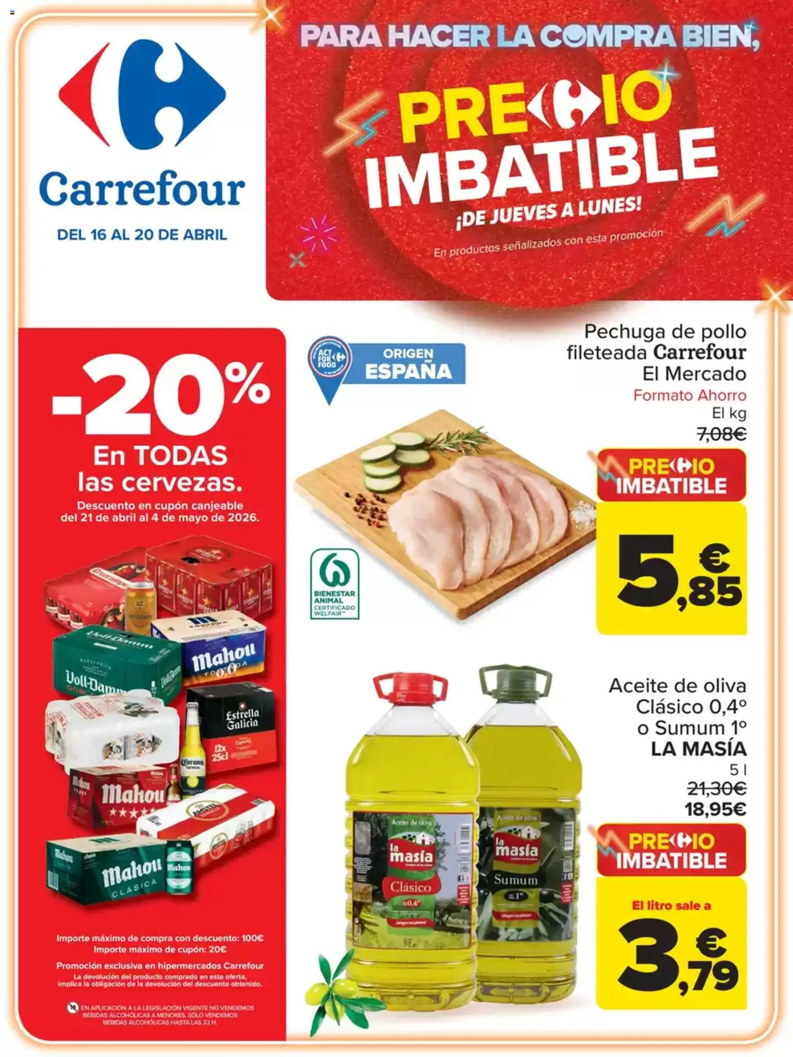 Vista previa del folleto de la tienda Carrefour válido desde el 16/04/2026 - Aceite de oliva, Aceite, Bebidas, Pollo