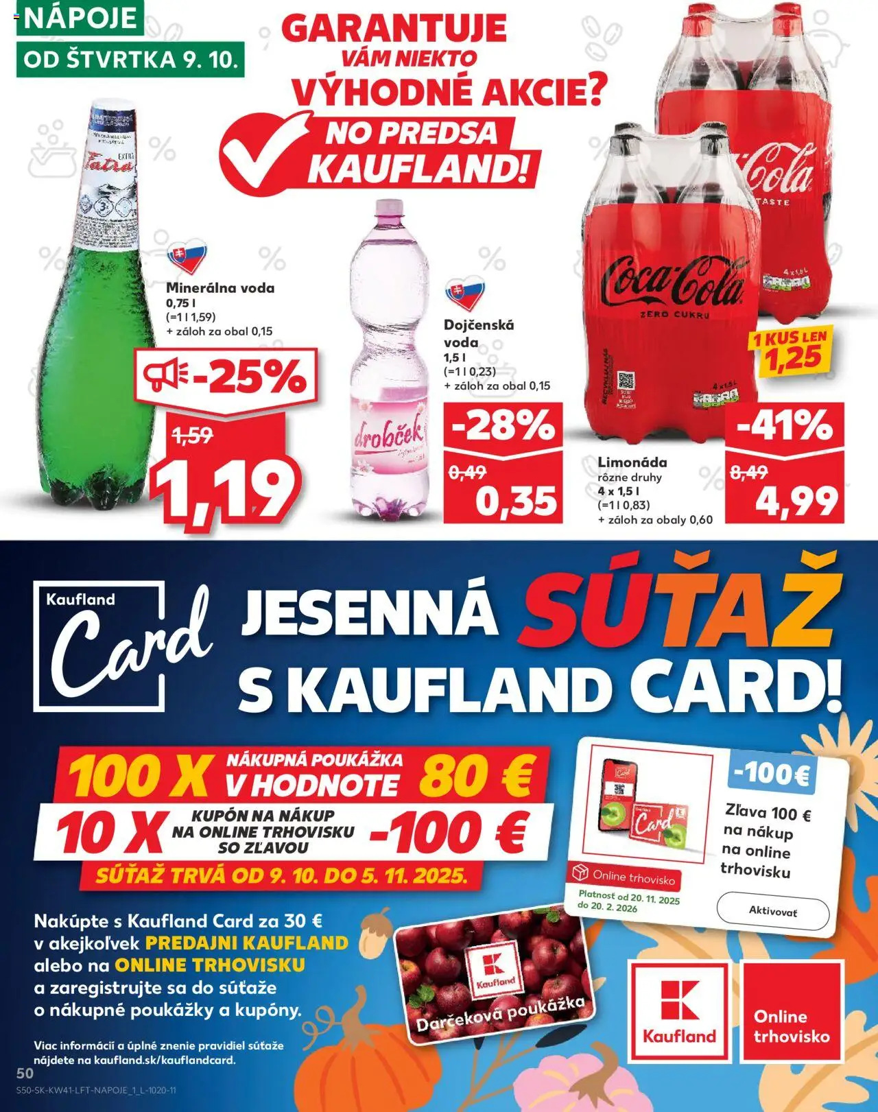 Náhľad Kaufland letáku platného od 09.10.2025 - Voda, Cola, Minerálna voda, Nápoje