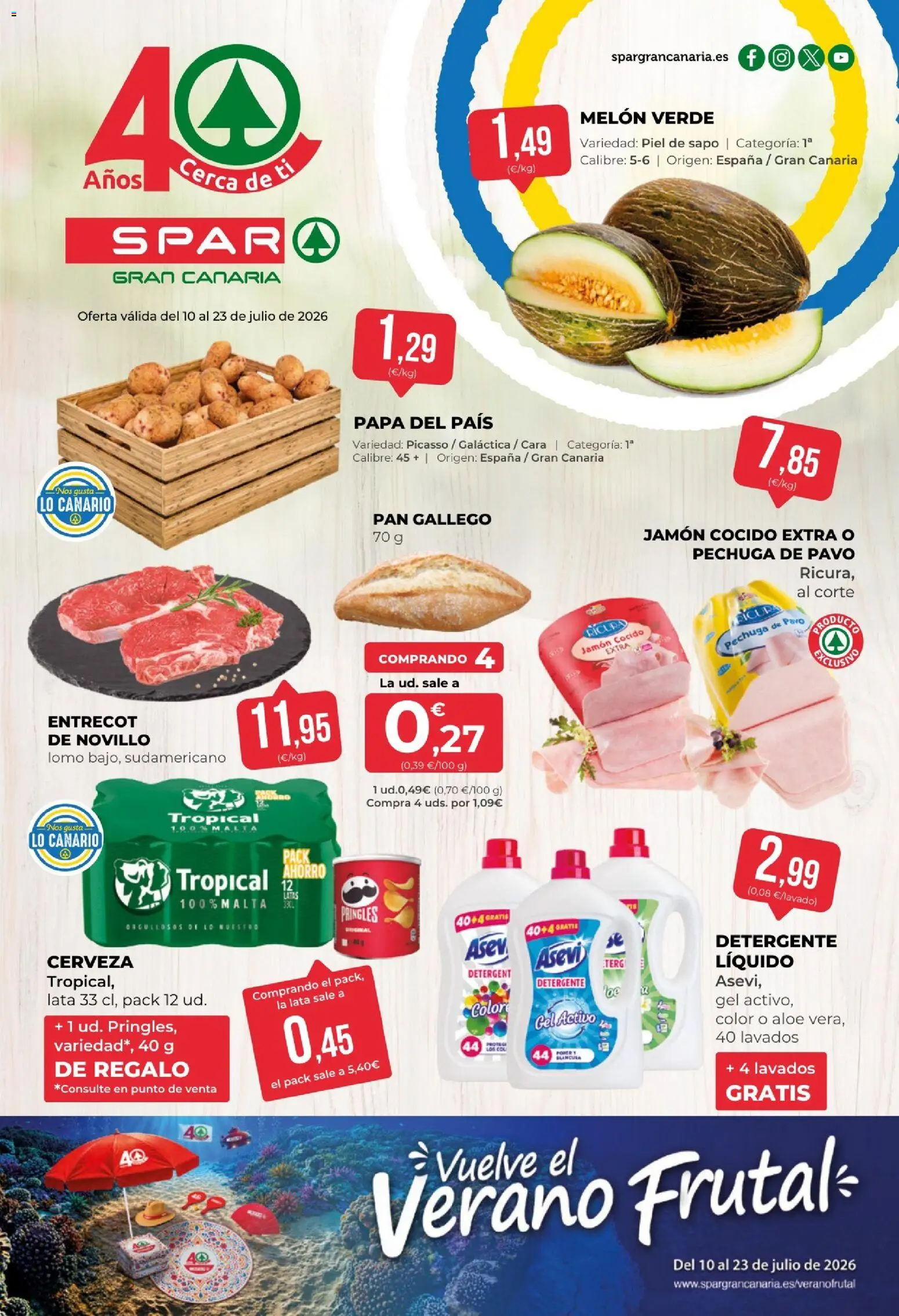 Vista previa del folleto de la tienda Spar válido desde el 10/07/2026 - Jamón, Pan, Cerveza, Pavo, Lomo, Detergente, Melón, Jamón cocido