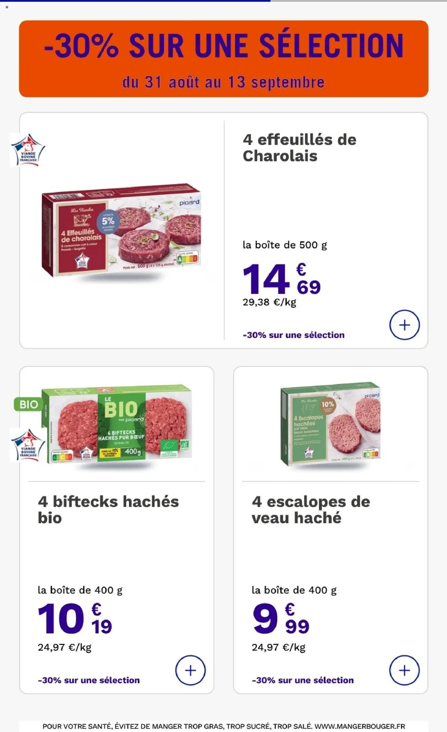 Prévisualisation de Picard catalogue du magasin Picard formulaire valide 31/08/2026 - Viande, Escalopes, Viande bovine