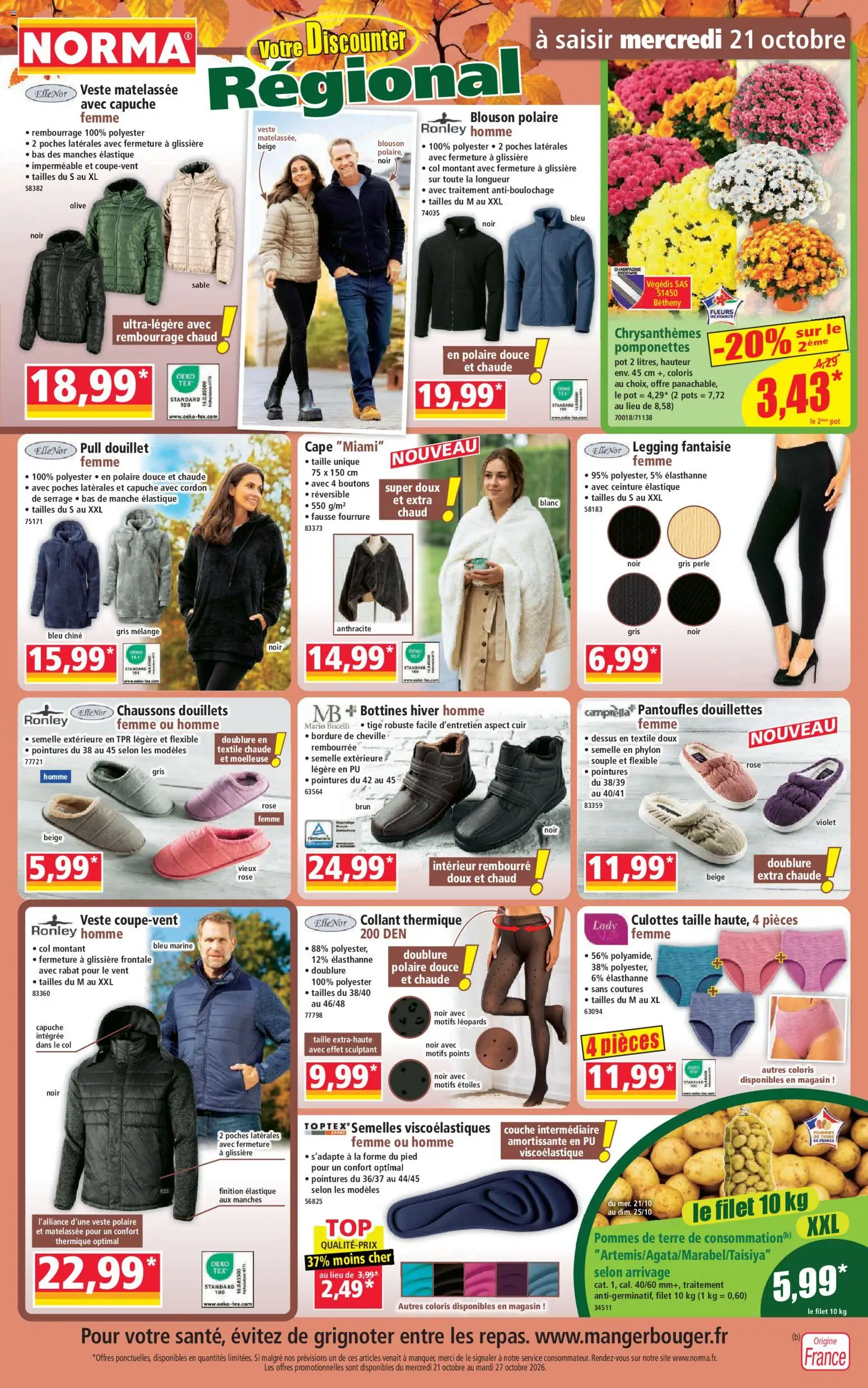 Prévisualisation de Norma catalogue du magasin Norma formulaire valide 21/10/2026 - Fleurs, Pull, Chaussons, Pommes de terre, Bottines, Collant, Polaire, Blouson