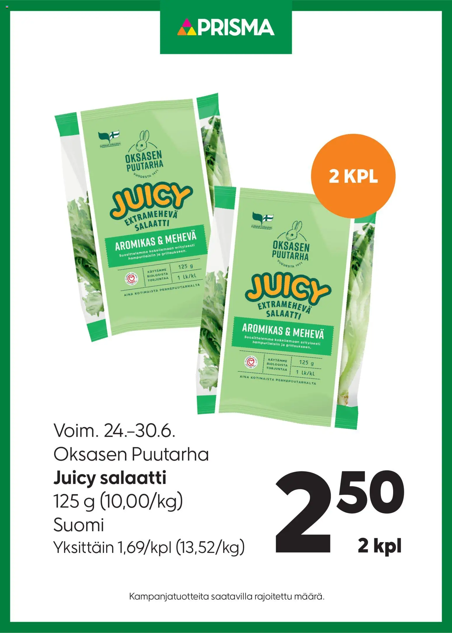 Kaupan Prisma Prisma tarjoukset Juicy salaatti esikatselu, voimassa 24/06/2026 - Salaatti