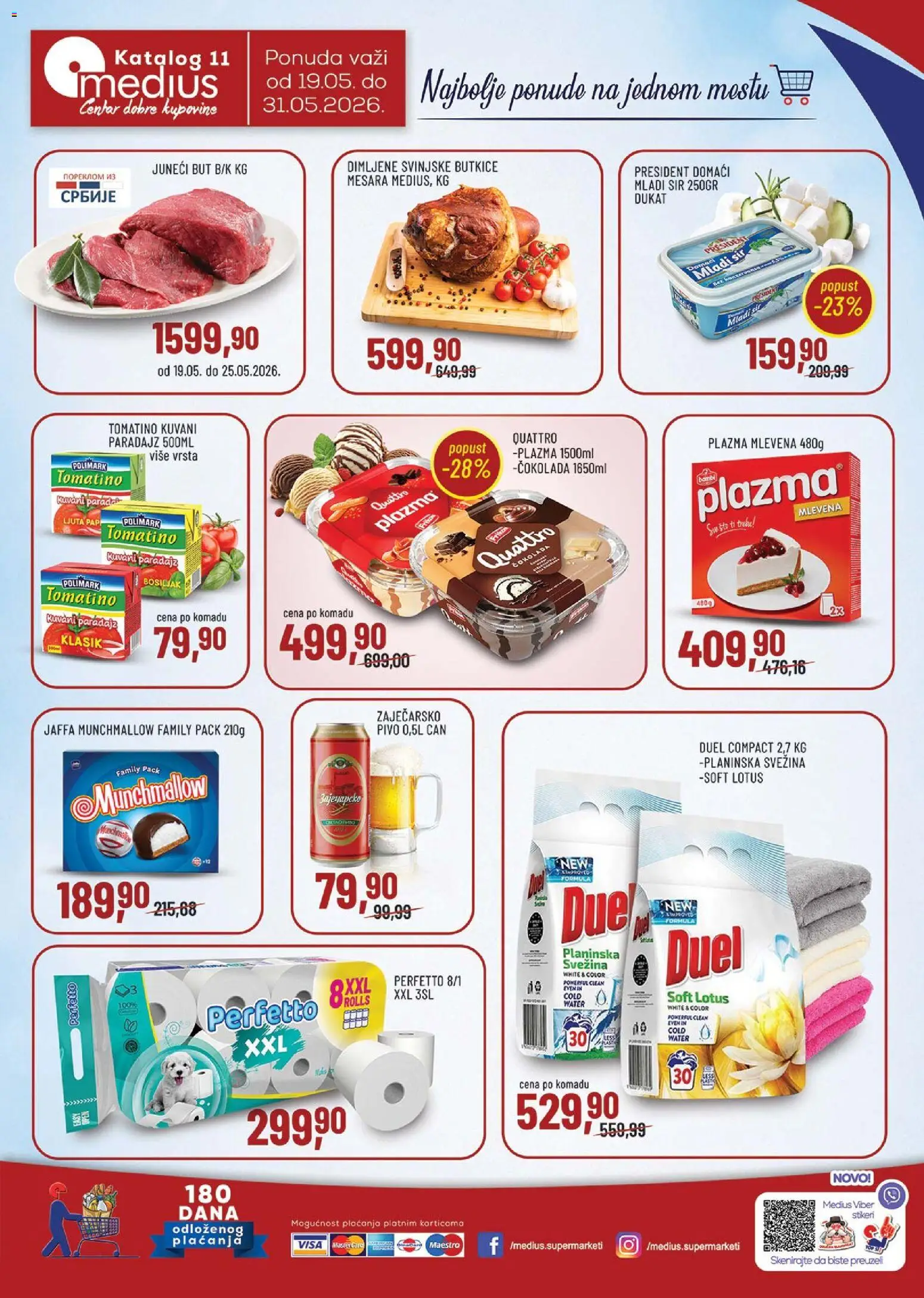 Pregled Medius kataloga - važi od 19.05.2026 - Sto, Lotus, Munchmallow, Sir, Mladi sir, Zaječarsko pivo, Juneći but, Plazma
