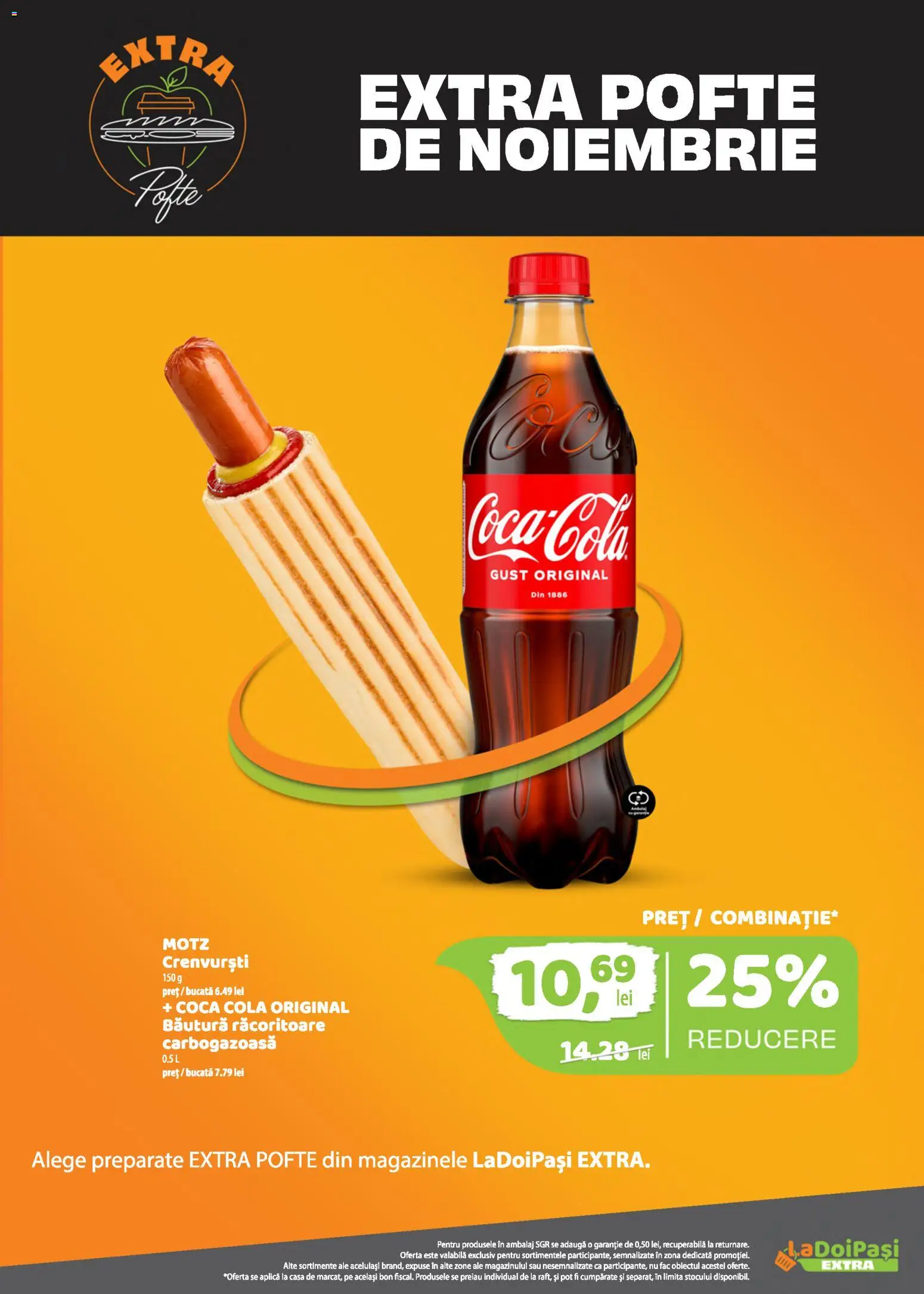 Previzualizarea de cataloage: LaDoiPași LaDoiPași Catalog extra valabil de la 01.11.2026 - Coca cola, Cola, Crenvurști, Aplică, Bautura racoritoare