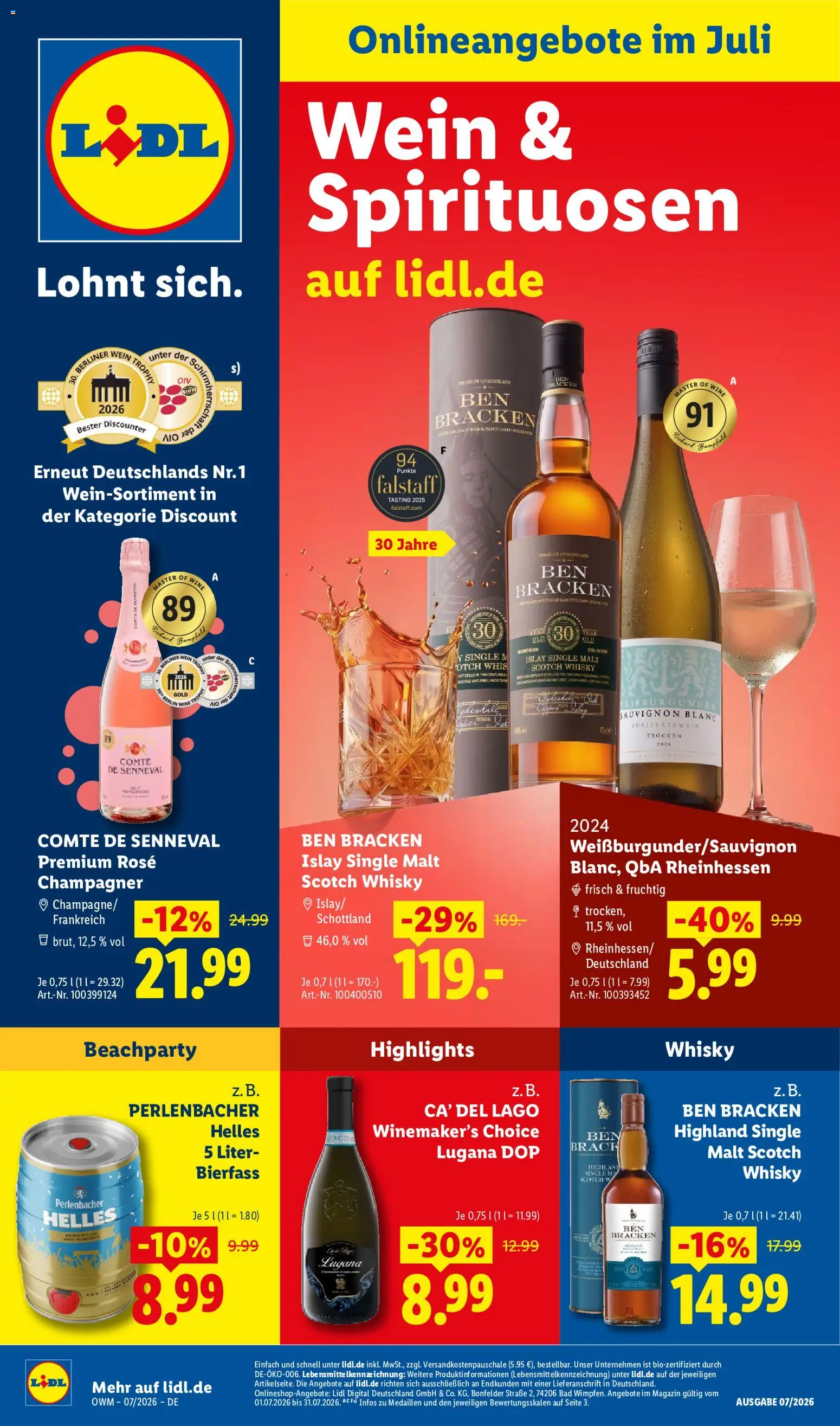 Vorschau von dem Prospekt des Geschäftes Lidl, gültig ab dem 01.07.2026 - Bad, Wein, Whisky, Berliner, Magazin