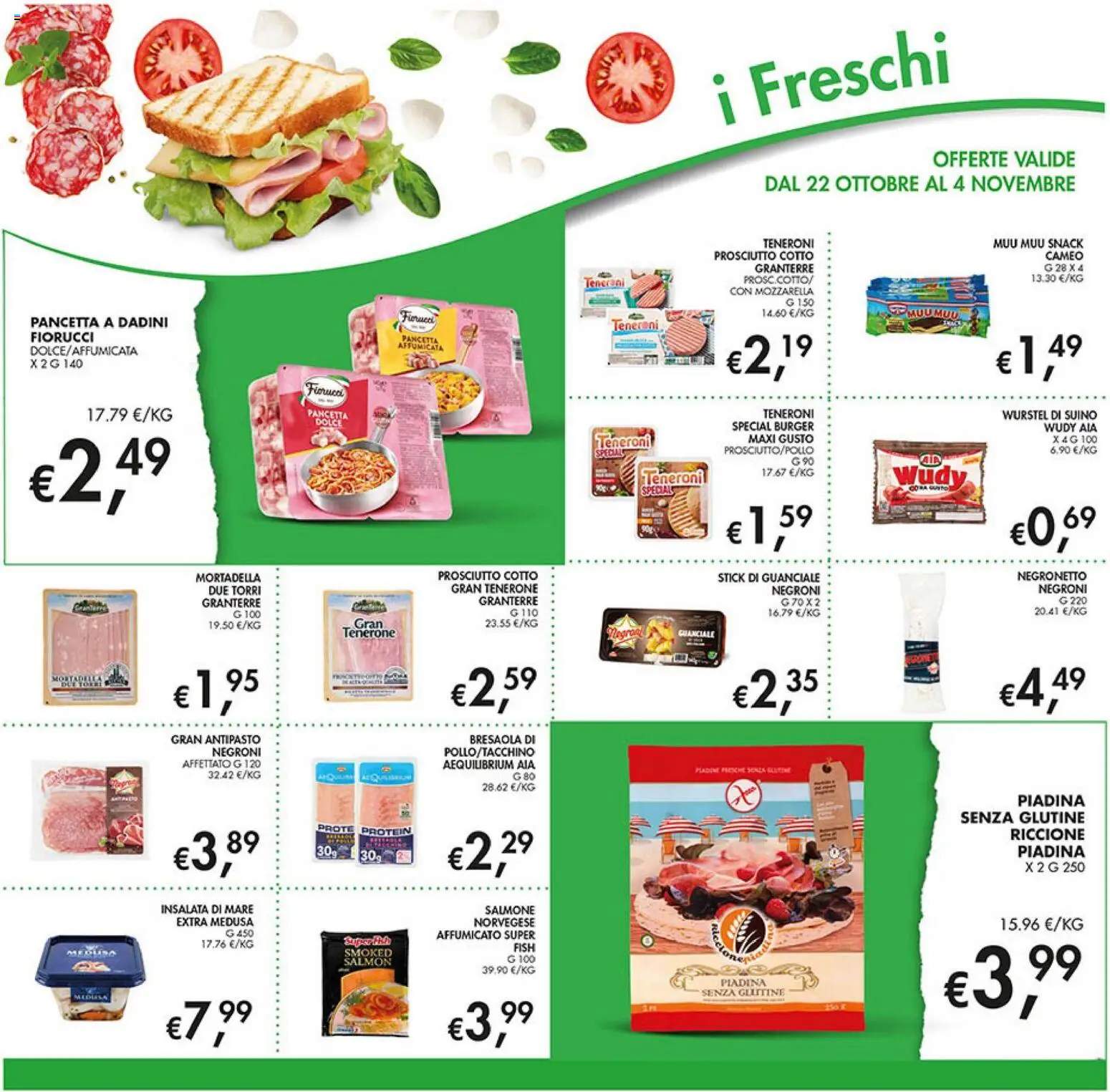 Anteprima dell'opuscolo Coal volantino dal negozio Coal valido da 22/10/2026 - Senza glutine, Bresaola, Insalata, Wurstel, Salmone, Mortadella, Pancetta, Suino