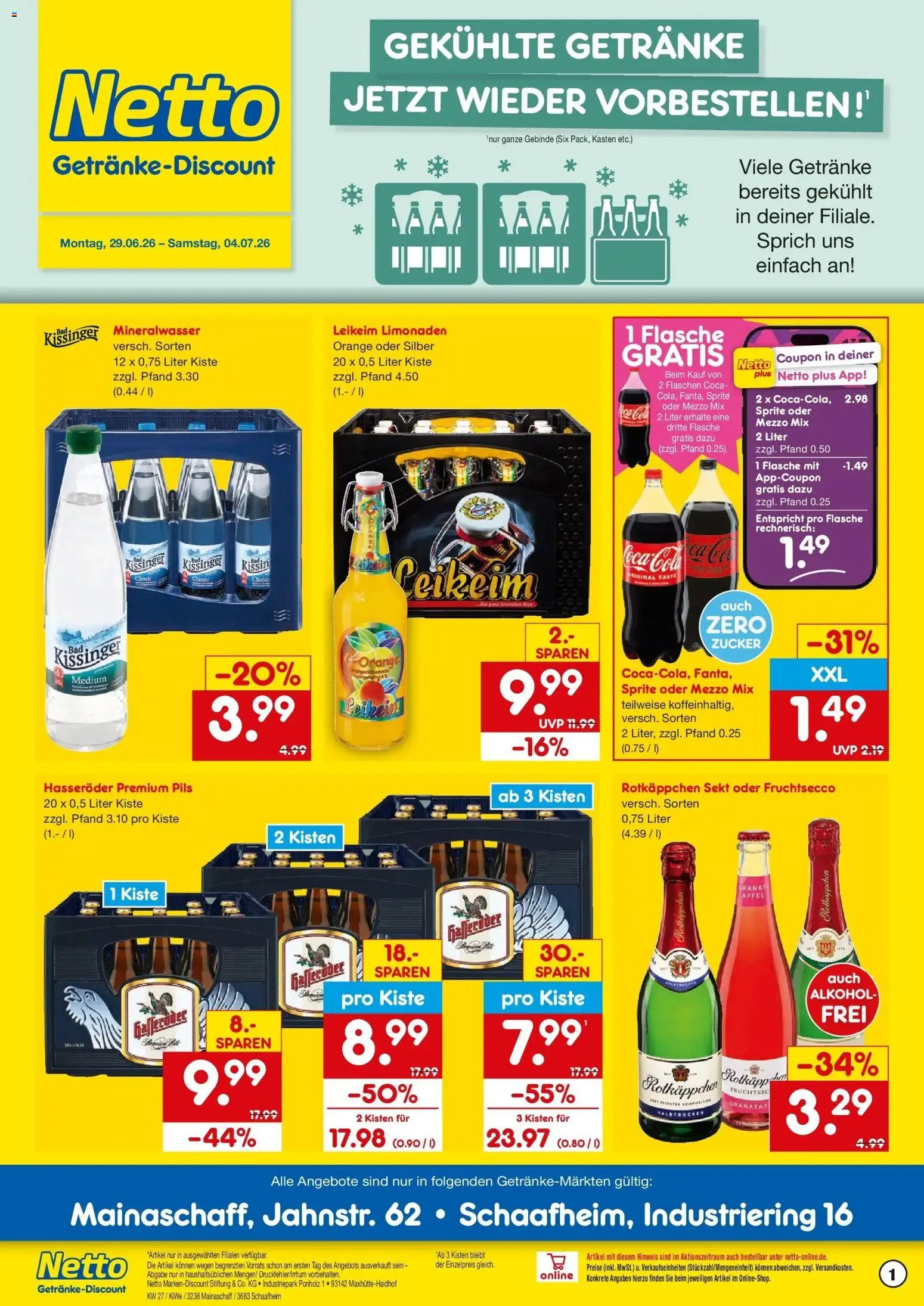 Vorschau von dem Prospekt des Geschäftes Netto Marken-Discount, gültig ab dem 29.06.2026 - Zucker, Sekt, Mezzo mix, Hasseröder, Pils, Fruchtsecco, Rotkappchen sekt, Oder mezzo mix