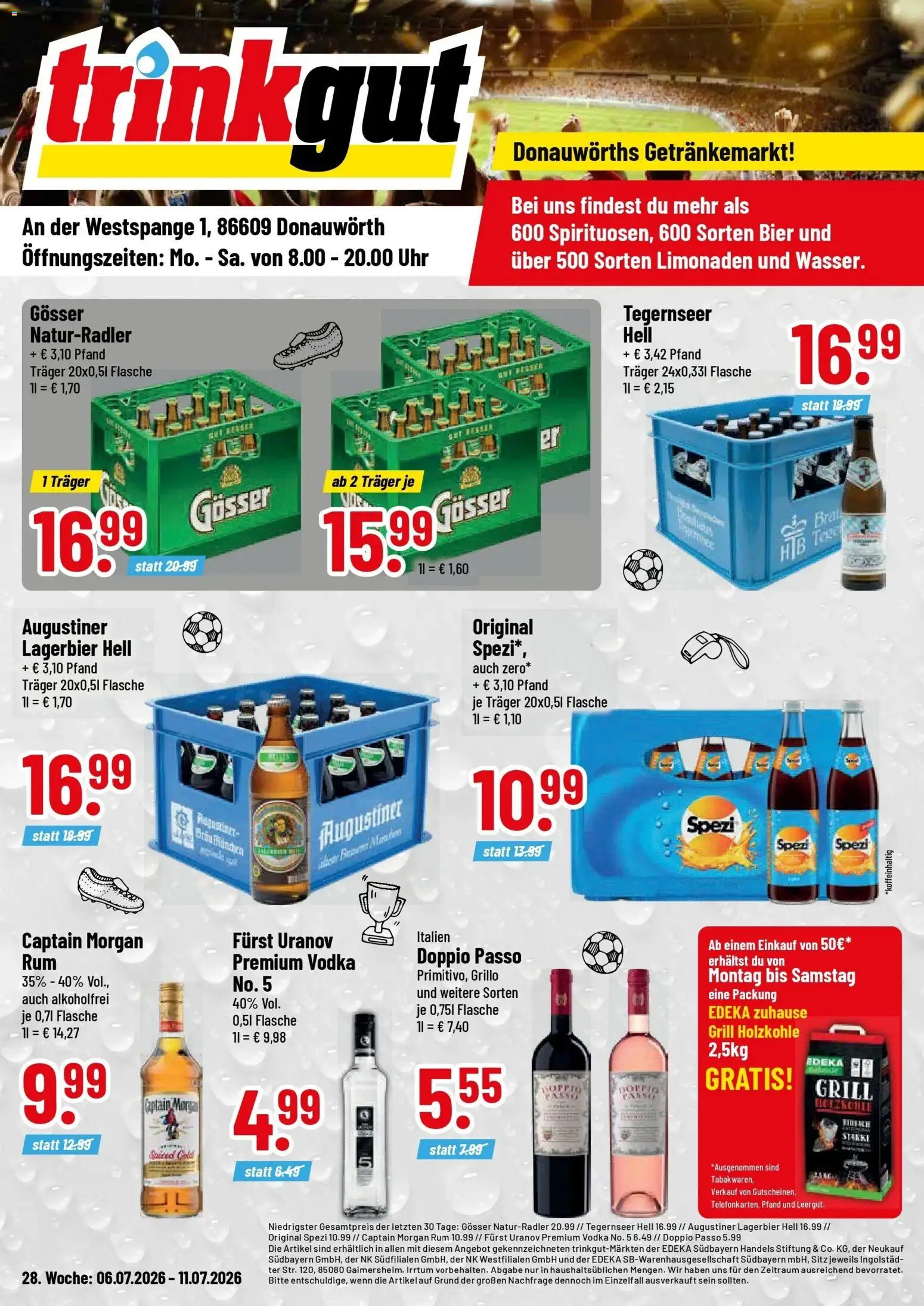 Vorschau von dem Prospekt des Geschäftes Trinkgut, gültig ab dem 06.07.2026 - Uhr, Bier, Grill, Vodka, Rum, Captain morgan, Doppio Passo