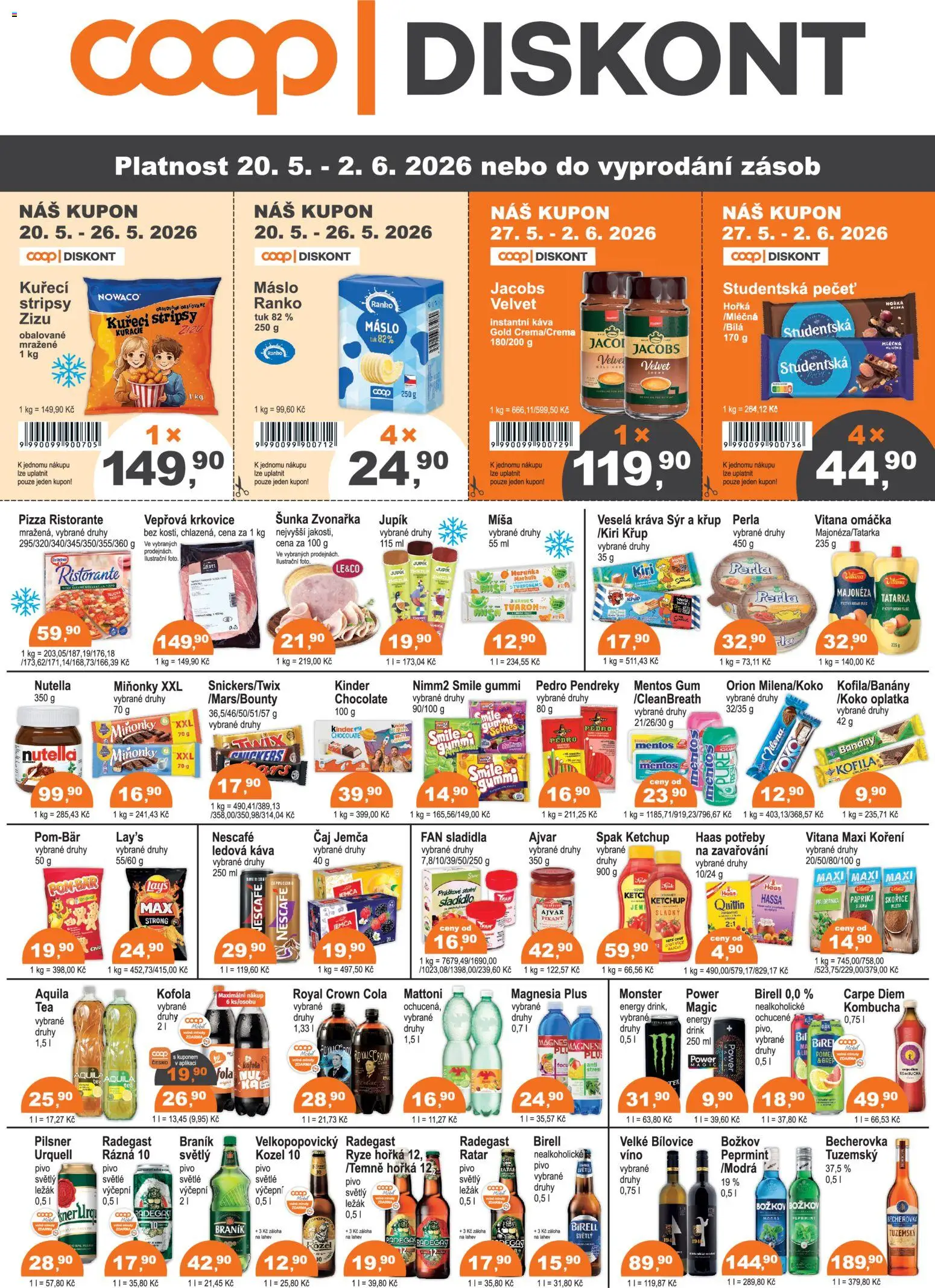Náhled nabídky: Konzum Konzum leták platný od 20.05.2026 - Káva, Pivo, Víno, Čaj, Royal Crown Cola, Pilsner, Velvet, Banány
