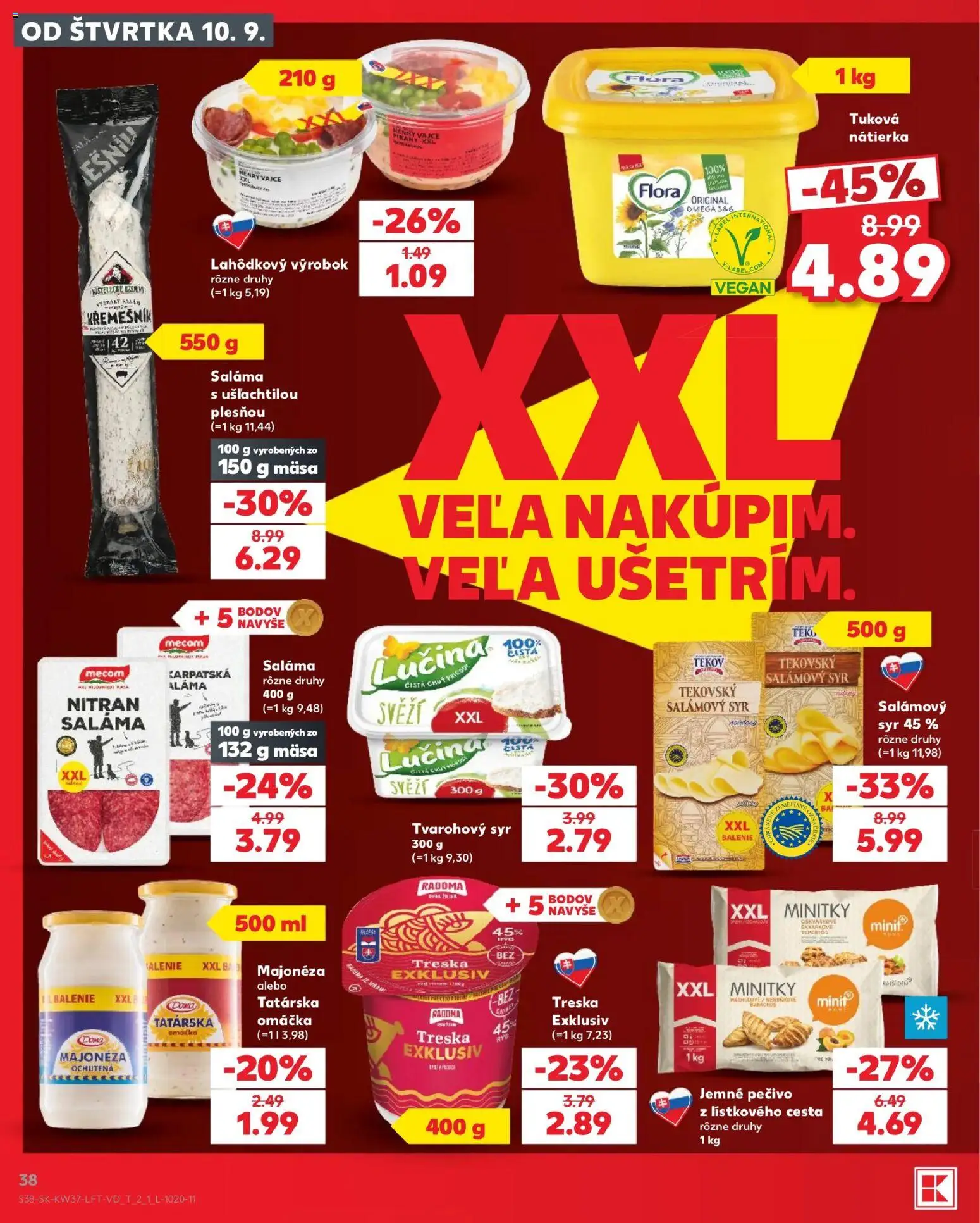 Náhľad Kaufland letáku platného od 10.09.2026 - Syr, Omega, Flora, Treska, Tatárska omáčka, Nátierka, Saláma, Majonéza