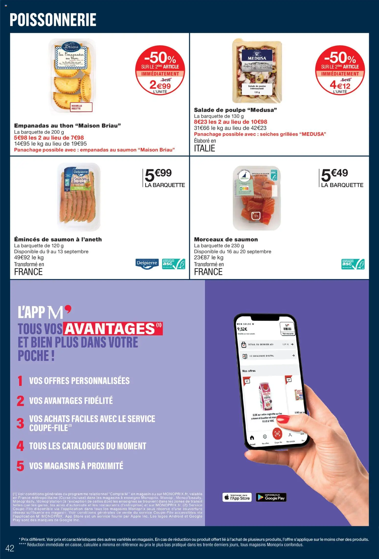 Prévisualisation de Monoprix catalogue du magasin Monoprix formulaire valide 08/09/2026 - Poissonnerie, Store, Salade, Empanadas, Saumon, Thon, Couverture