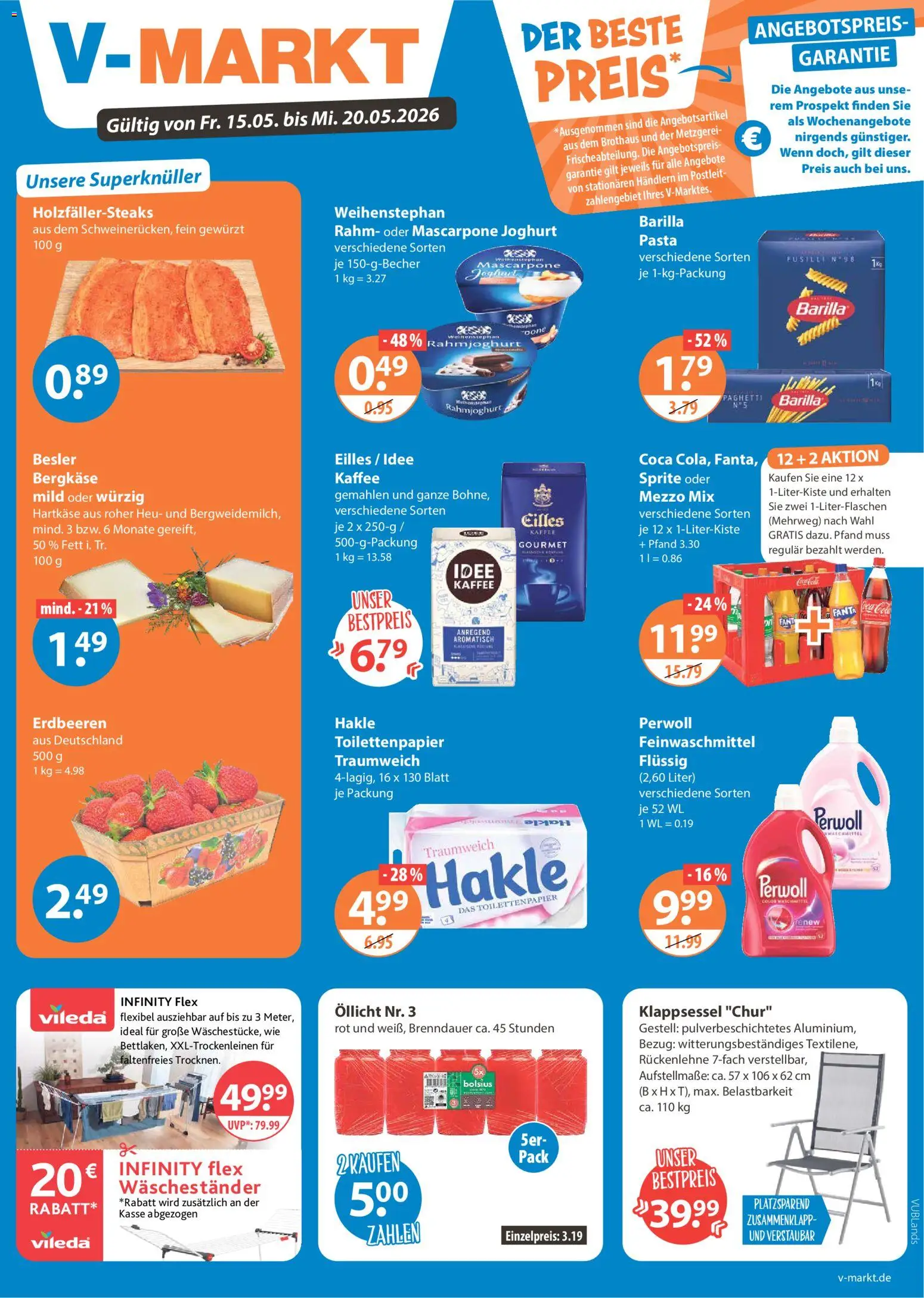 Vorschau von dem Prospekt des Geschäftes V-Markt, gültig ab dem 15.05.2026 - Kaffee, Pasta, Joghurt, Toilettenpapier, Fanta, Barilla, Sprite, Perwoll