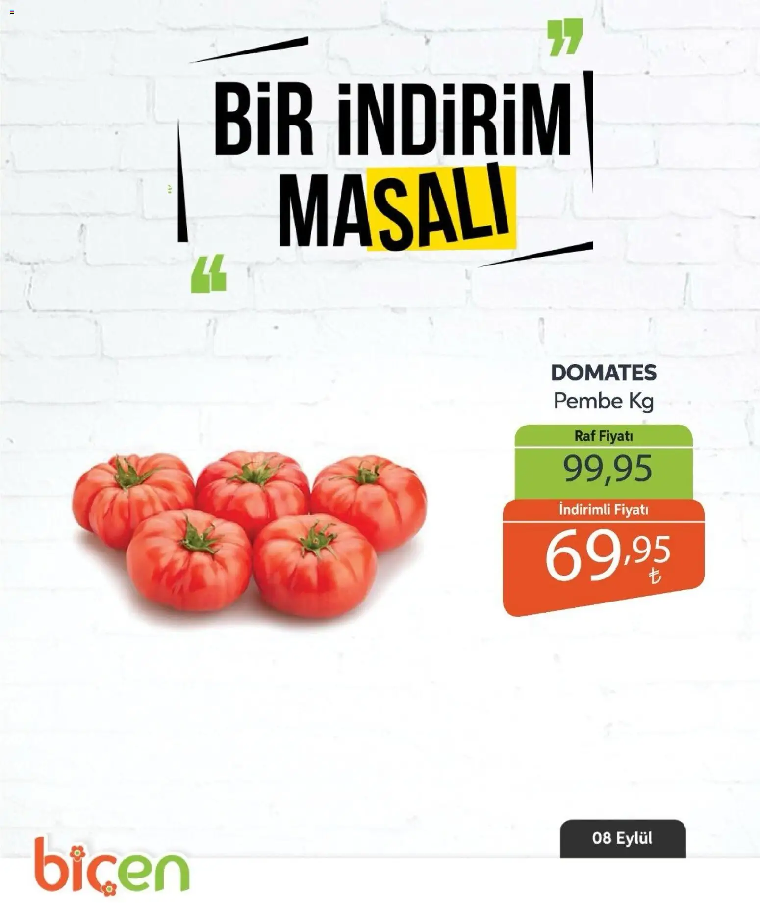 Biçen Market Biçen Market - Bir İndirim MaSalı - sebze 08.09.2026 - Broşürünün önizlemesi - Raf, Domates
