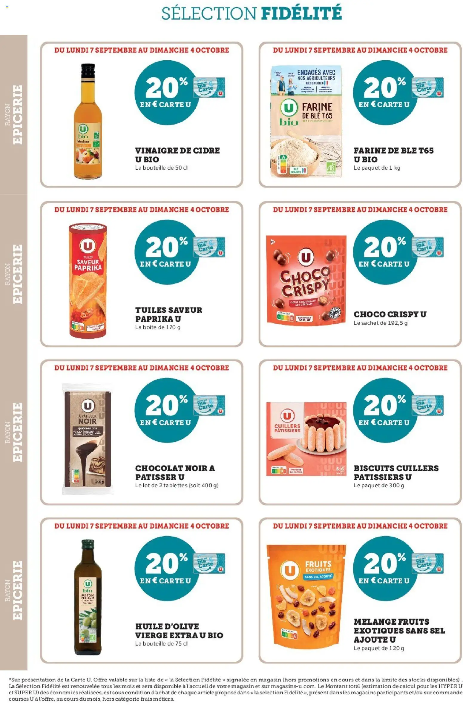 Prévisualisation de Super U - Ma sélection Carte U Septembre du magasin Super U formulaire valide 07/09/2026 - Chocolat, Fruits, Vinaigre de cidre, Biscuits, Cidre, Farine, Sel, Huile