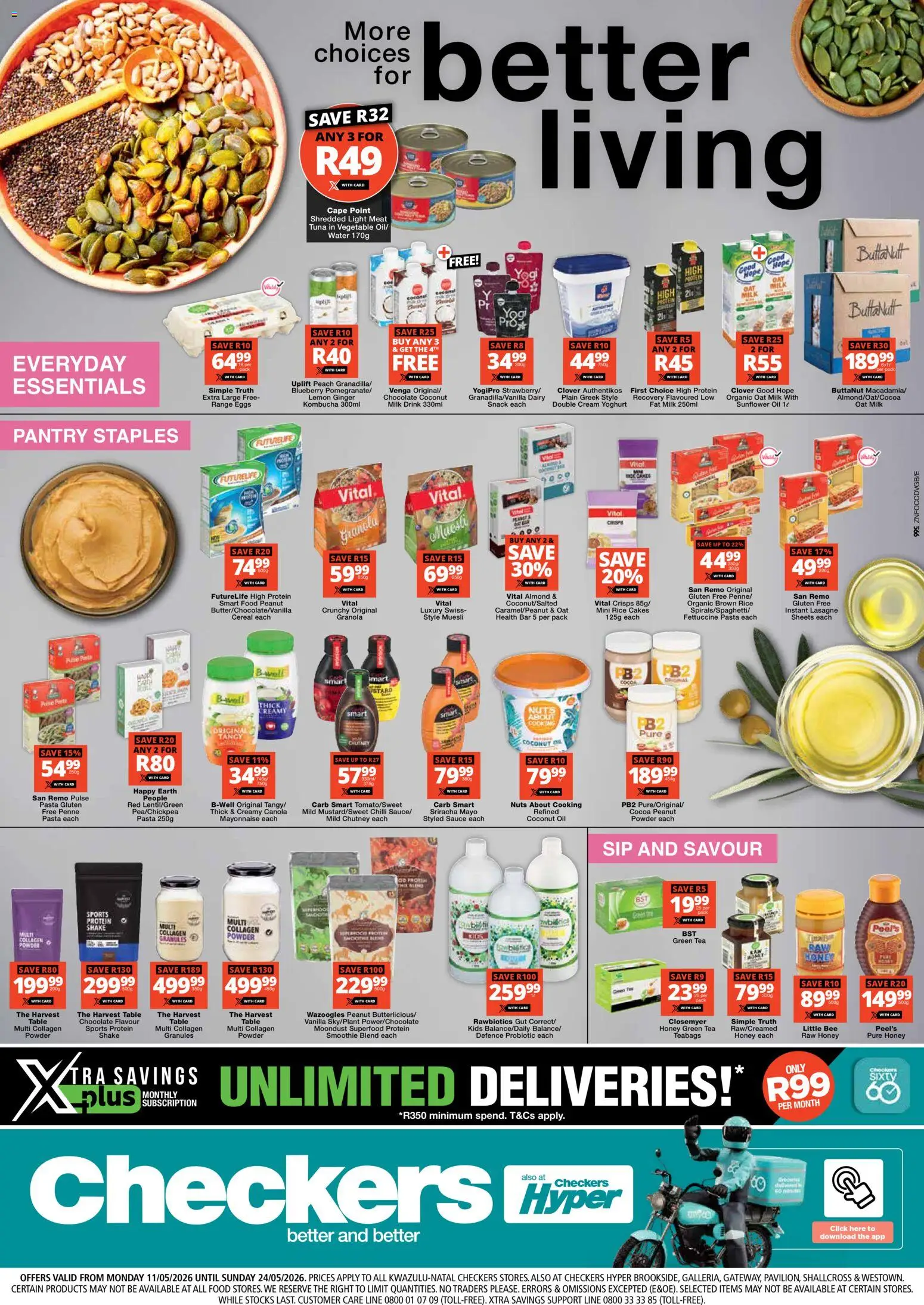 Preview of Checkers flyer valid from 11/05/2026 - Water, Chocolate, Peach, Rice, Pants, Chutney, Chilli, Sauce