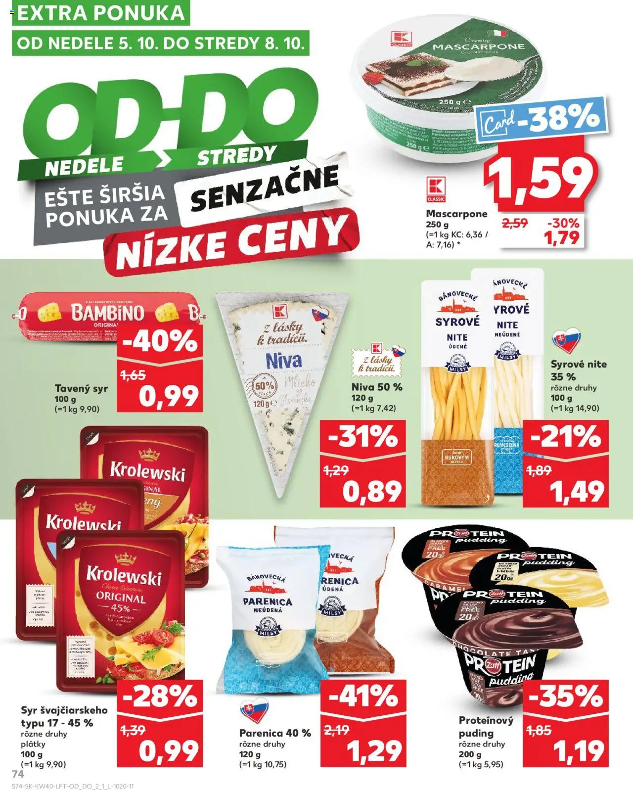 Náhľad Kaufland letáku platného od 02.10.2025 - Protein, Syr, Mascarpone, Mlieko, Puding, Niva, Proteínový puding