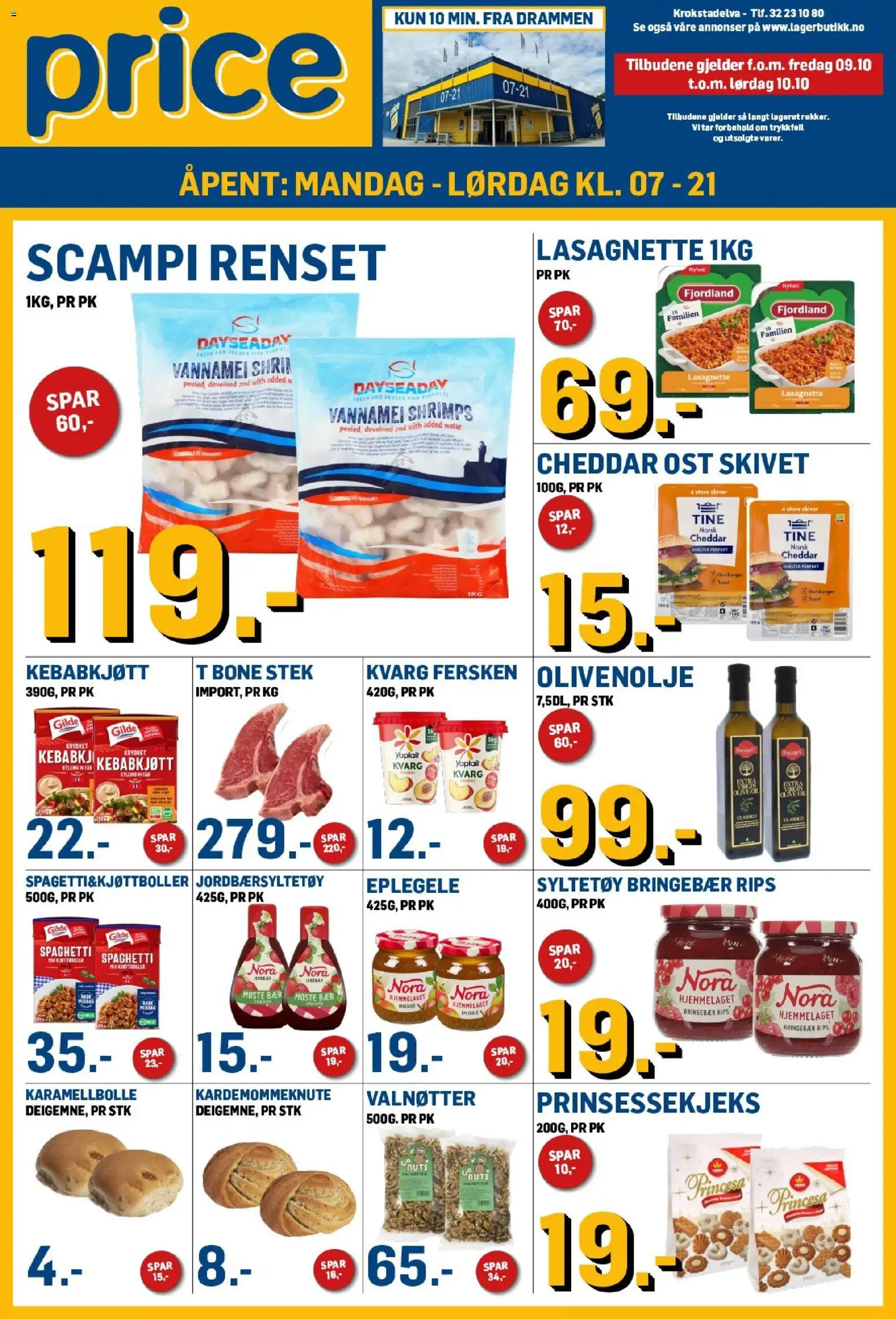 Forhåndsvis Price Lagerbutikk kundeavis fra butikk Price Lagerbutikk gyldig fra 09/10/2026 - Fjordland, Ost, Fersken, Bringebær, Cheddar, Rips, Kebabkjøtt, Valnøtter