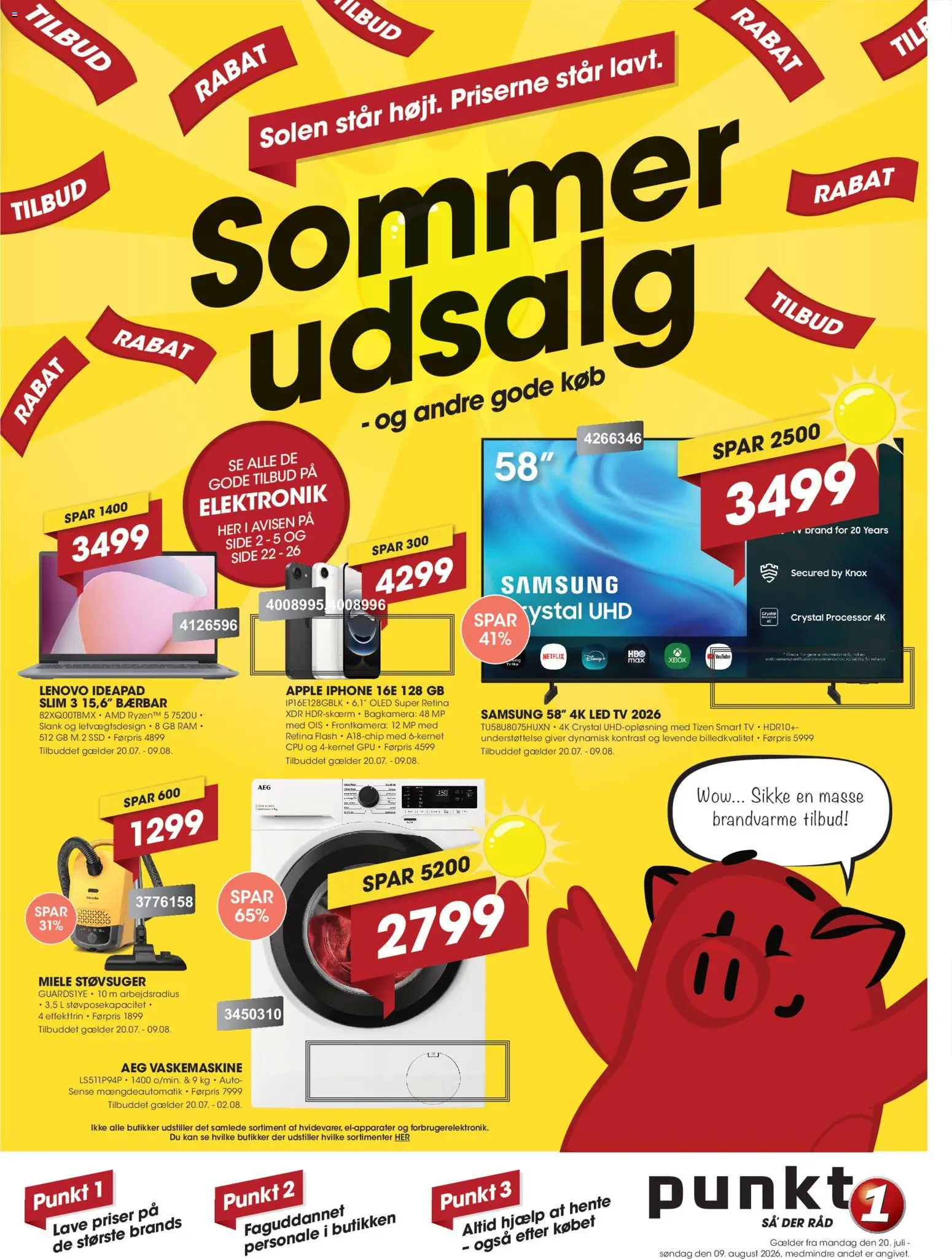 Eksempel på tilbudsavis Punkt1 - Tilbudsavis fra butik Punkt1 gyldig fra 20/07/2026 - TV, Vaskemaskine, Støvsuger, Æg, Smart TV, RAM, SSD, Processor