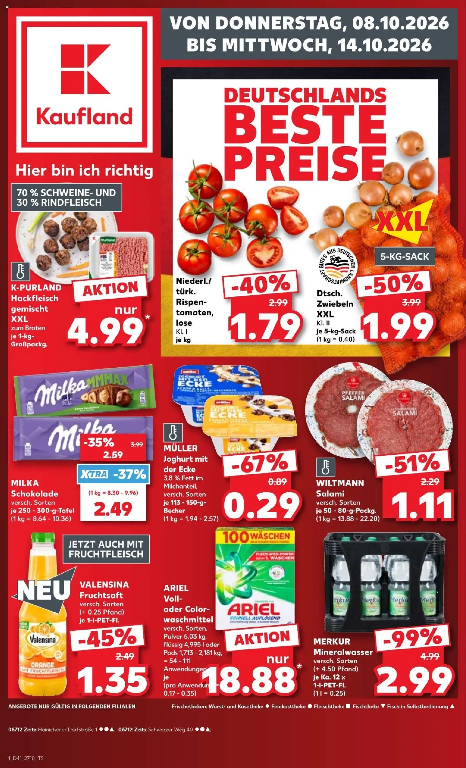 Vorschau von dem Prospekt des Geschäftes Kaufland, gültig ab dem 08.10.2026 - Schokolade, Joghurt, Hackfleisch, Ariel, Waschmittel, Rindfleisch, Valensina, Fruchtsaft