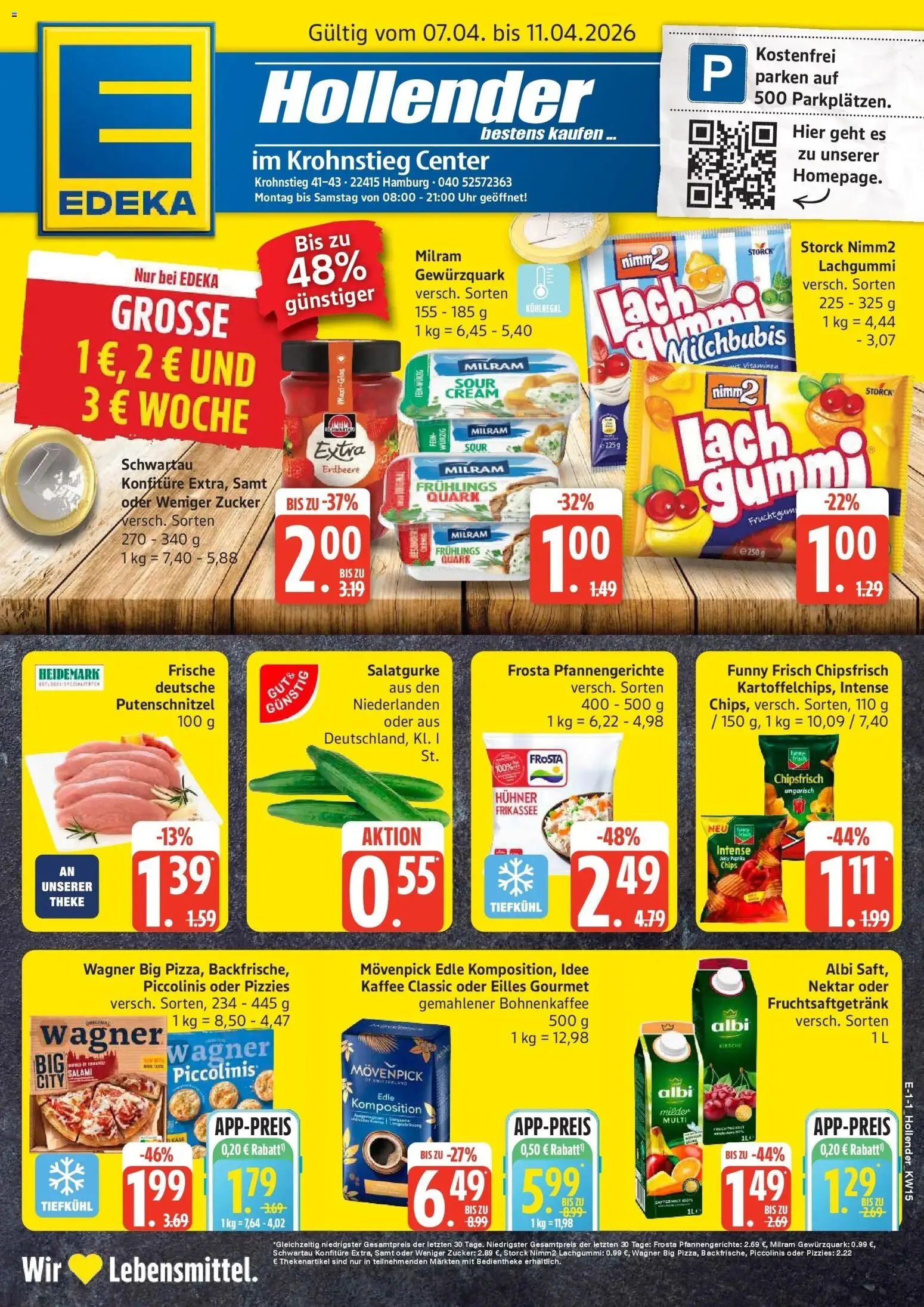 Vorschau von dem Prospekt des Geschäftes Edeka, gültig ab dem 05.04.2026 - Pizza, Kaffee, Chips, Uhr, Frosta, Theke, Putenschnitzel, Milram