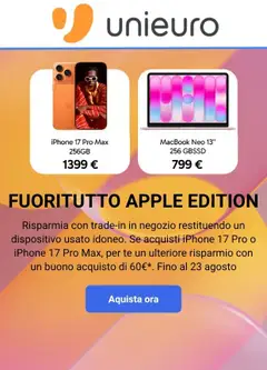 Anteprima del volantino Volantino Unieuro - Apple valido a partire dal 17/08/2026