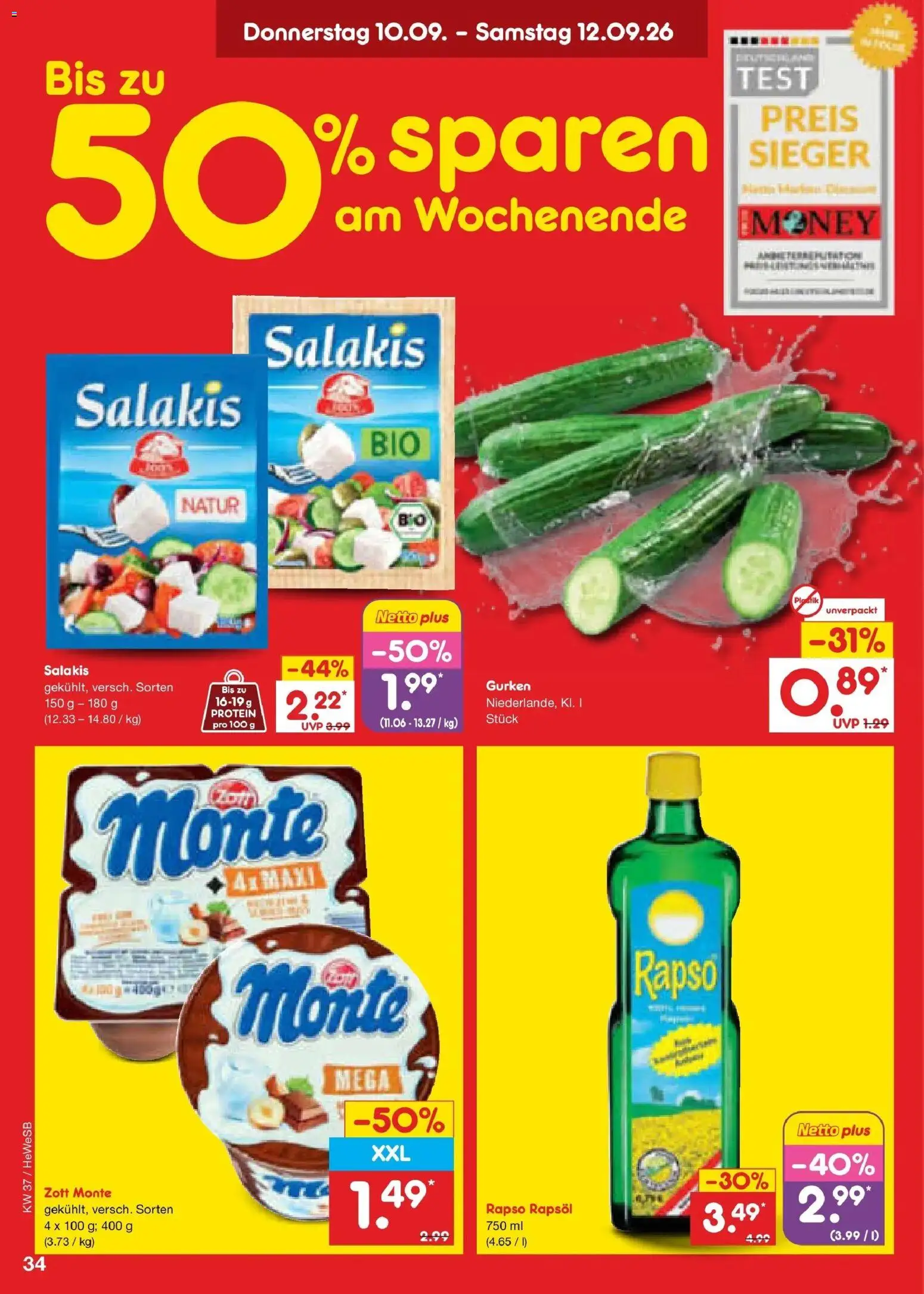 Vorschau von dem Prospekt des Geschäftes Netto Marken-Discount, gültig ab dem 07.09.2026 - Gurken, Rapsöl, Salakis, Rapso rapsol