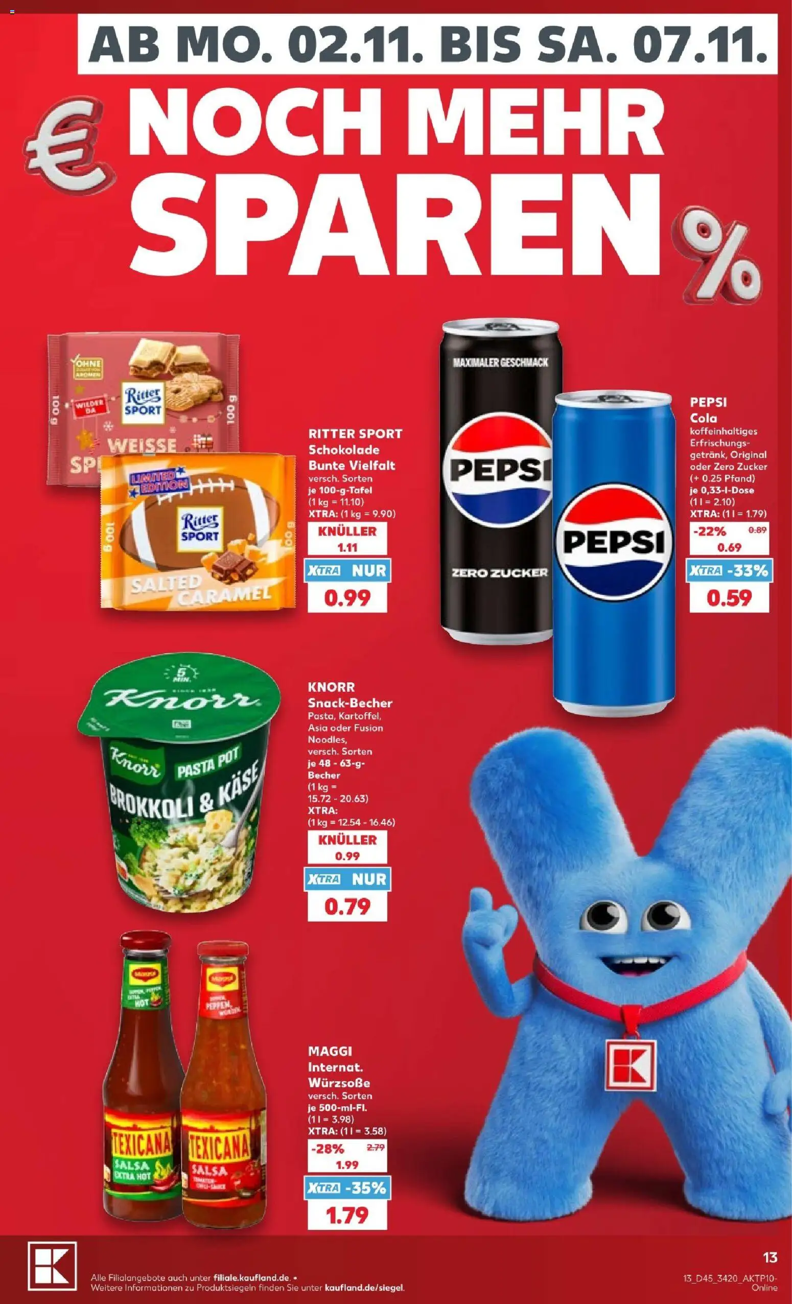 Vorschau von dem Prospekt des Geschäftes Kaufland, gültig ab dem 02.11.2026 - Käse, Pasta, Brokkoli, Cola, Ritter sport, Zucker, Pepsi, Knorr