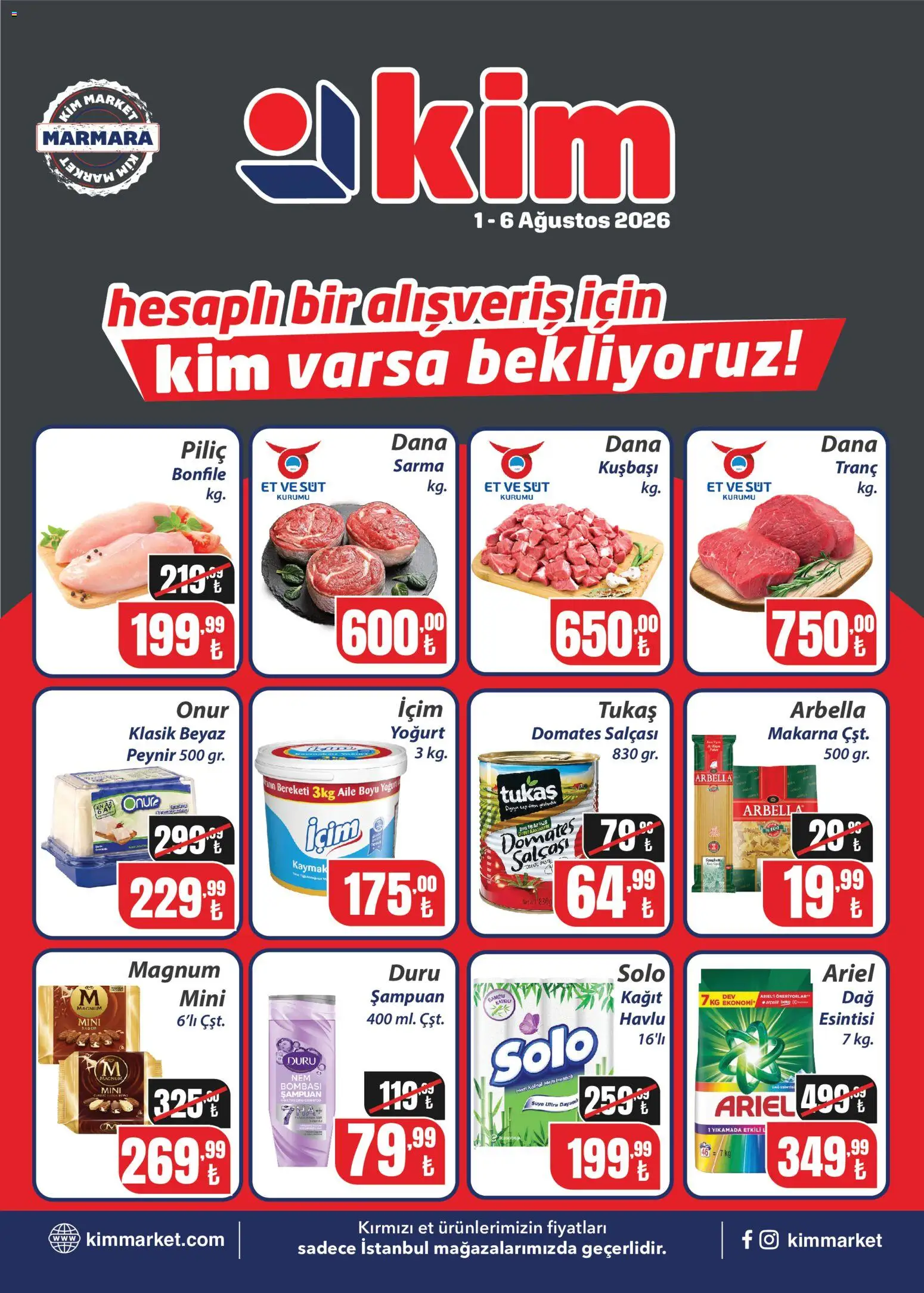 Kim Market Kim Market Katalog - Marmara Insert 01.08.2026 - Broşürünün önizlemesi - Et, Peynir, Süt, Şampuan, Domates, Yoğurt, Bonfile, Piliç