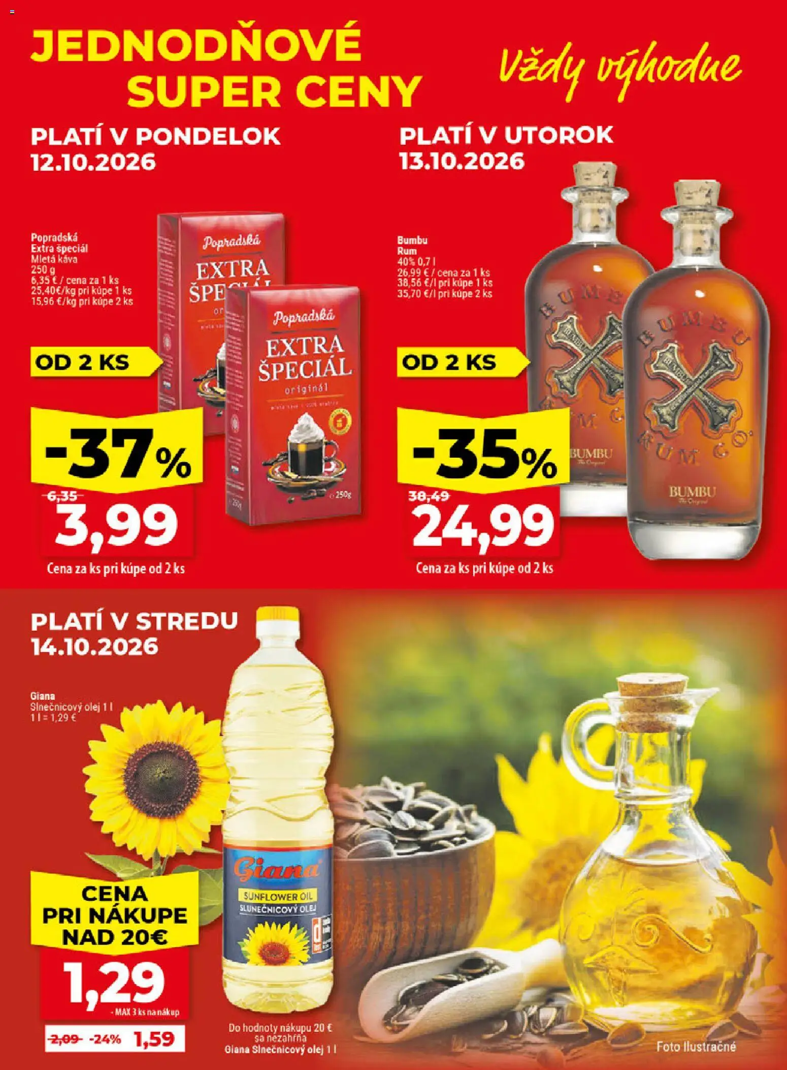 Náhľad Klas letáku platného od 12.10.2026 - Káva, Rum, Olej, Slnečnicový olej, Mletá káva