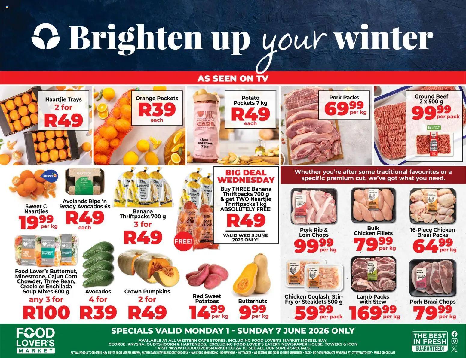 Preview of Food Lover's Market flyer valid from 01/06/2026 - Chicken, Potatoes, Corn, Sweet potatoes, Squash, Pork, Tray, Pork meat