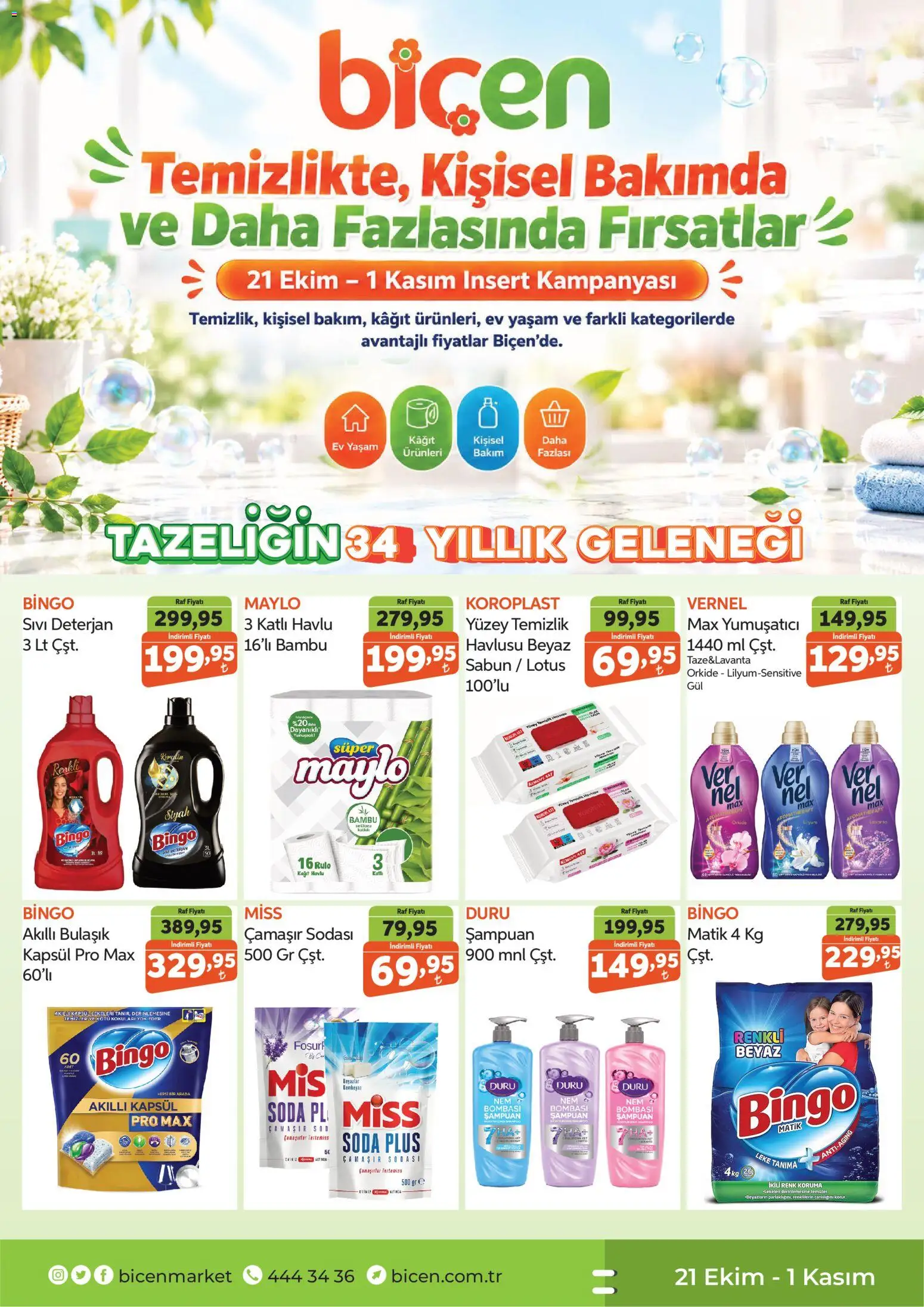 Biçen Market Biçen Market Katalog 21.10.2026 - Broşürünün önizlemesi - Raf, Şampuan, Kağıt havlu, Deterjan, Soda, Yumuşatıcı, Sabun