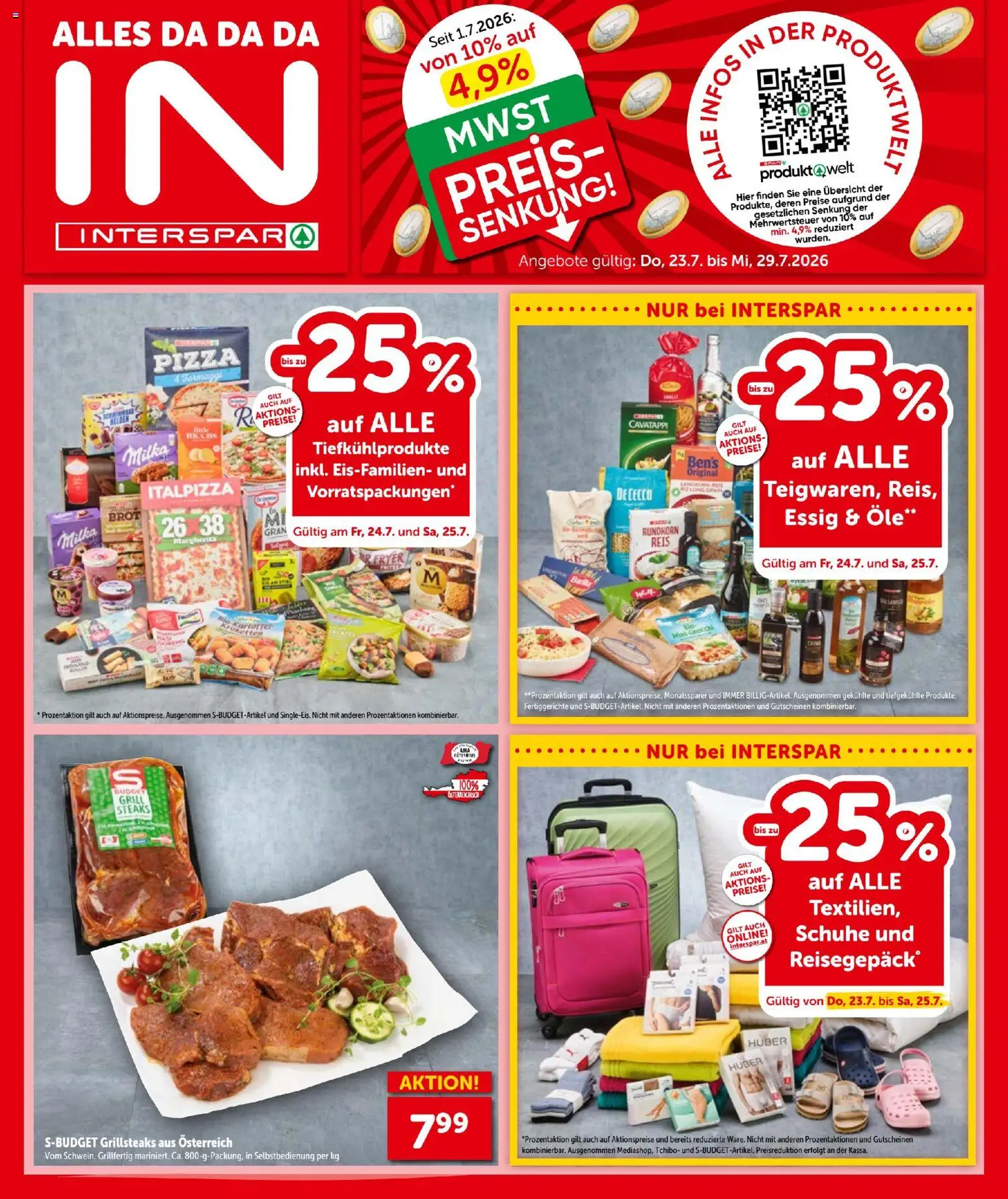 Vorschau der Angebote: Interspar Interspar - Flugblatt gültig ab 23.07.2026 - Pizza, Grill, Brot, Reis, Fertiggerichte