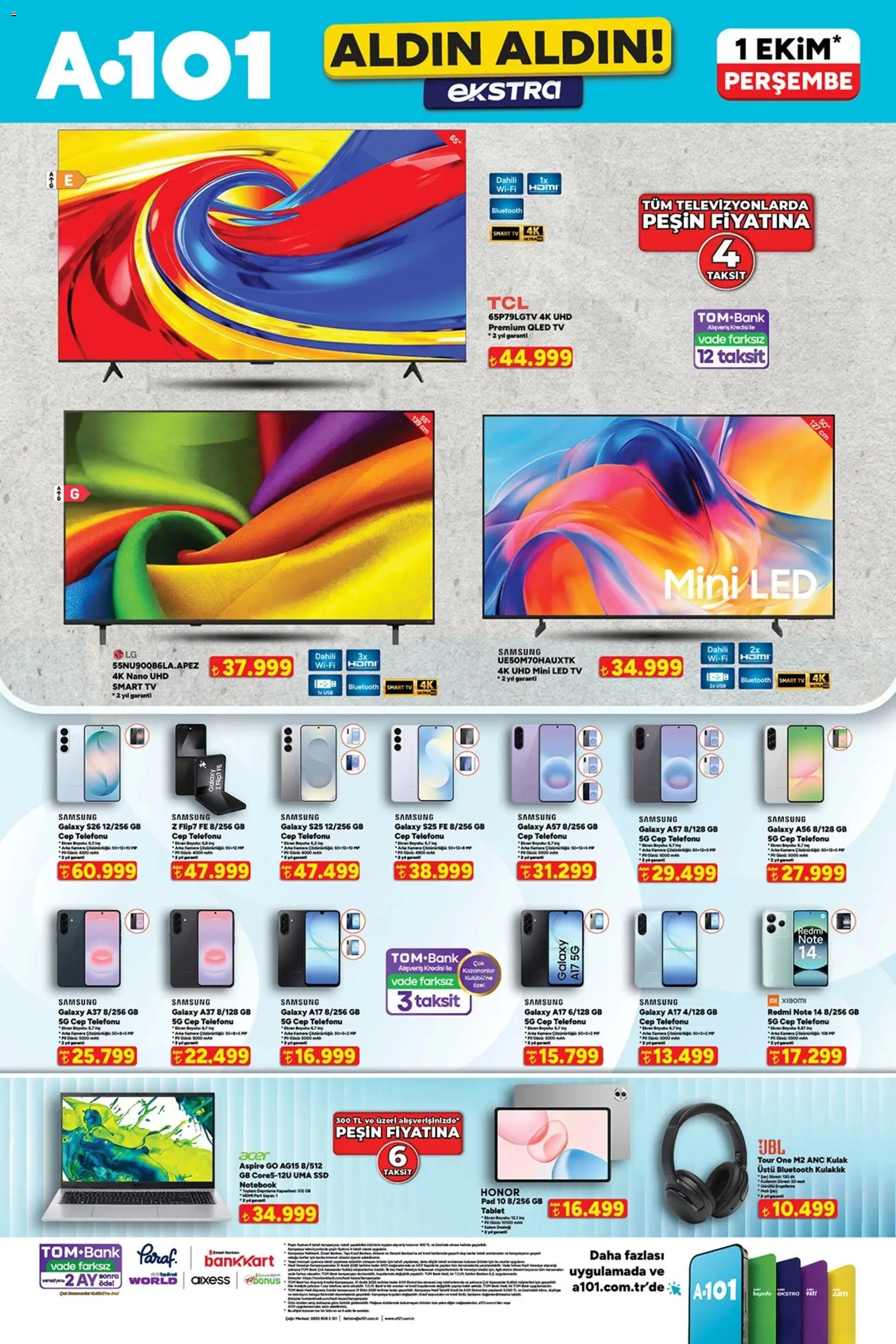 A101 A101 - Katalog Aldın Aldın 01.10.2026 - Broşürünün önizlemesi - Tablet, Kulaklık, TV, USB