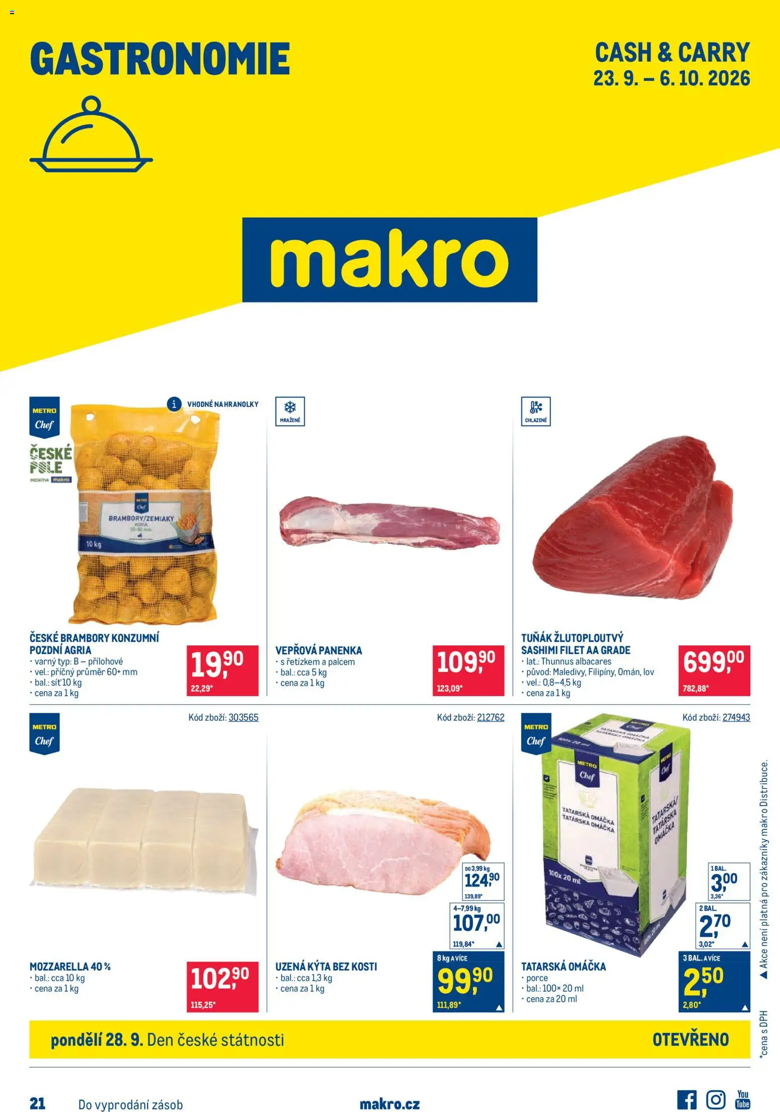 Náhled nabídky: Makro Makro leták - Gastronomie platný od 23.09.2026 - Vepřová panenka, Panenka, Tuňák, Mozzarella, Hranolky, Tatarská omáčka, Uzená kýta, Filet