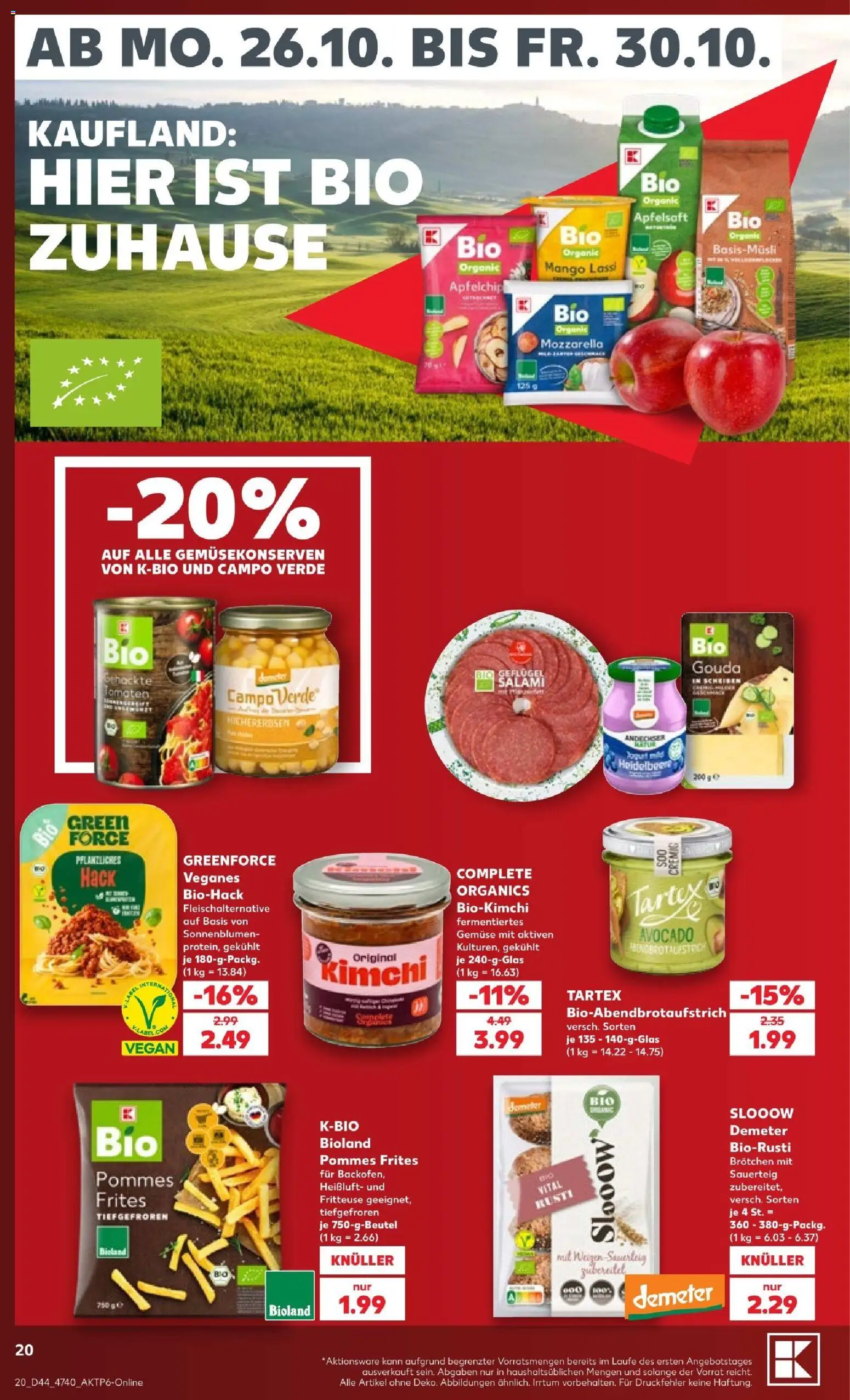 Vorschau von dem Prospekt des Geschäftes Kaufland, gültig ab dem 25.10.2026 - Mango, Pommes, Gemüse, Pommes frites, Salami, Gouda, Fritteuse, Apfelsaft