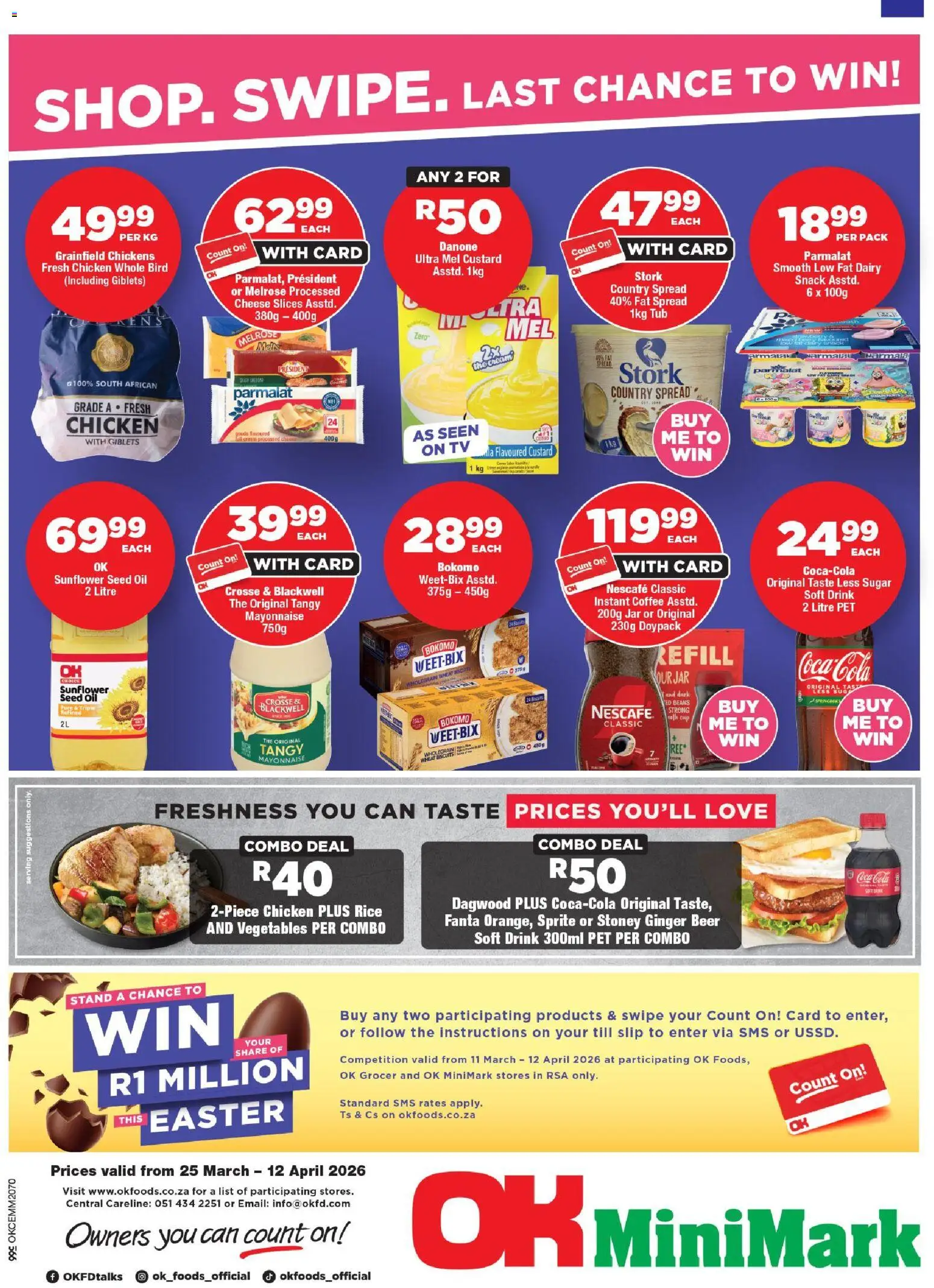 Preview of OK Foods flyer valid from 25/03/2026 - Coffee, TV, Sugar, Cream, Sprite, Fanta, Spread, Stoney
