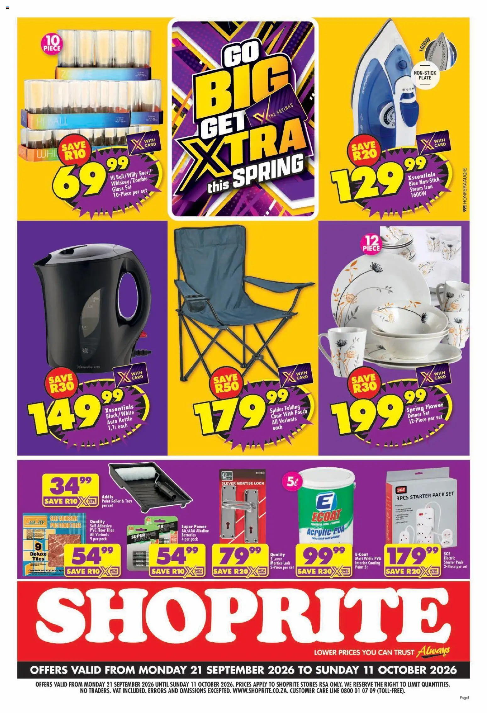 Preview of Shoprite flyer valid from 21/09/2026 - Kettle, Paint, Iron, Chair, Whiskey, Plate, Tray, Adhesive