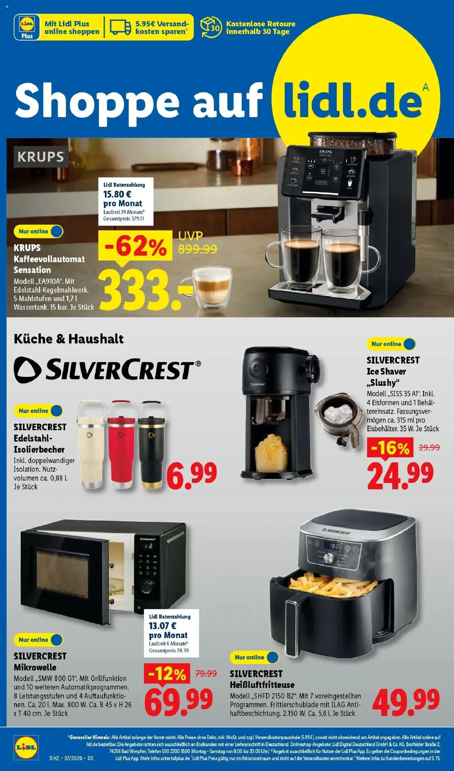Vorschau von dem Prospekt des Geschäftes Lidl, gültig ab dem 07.09.2026 - Heißluftfritteuse, Kaffeevollautomat, Telefon, Küche, Mikrowelle, Bad, Krups