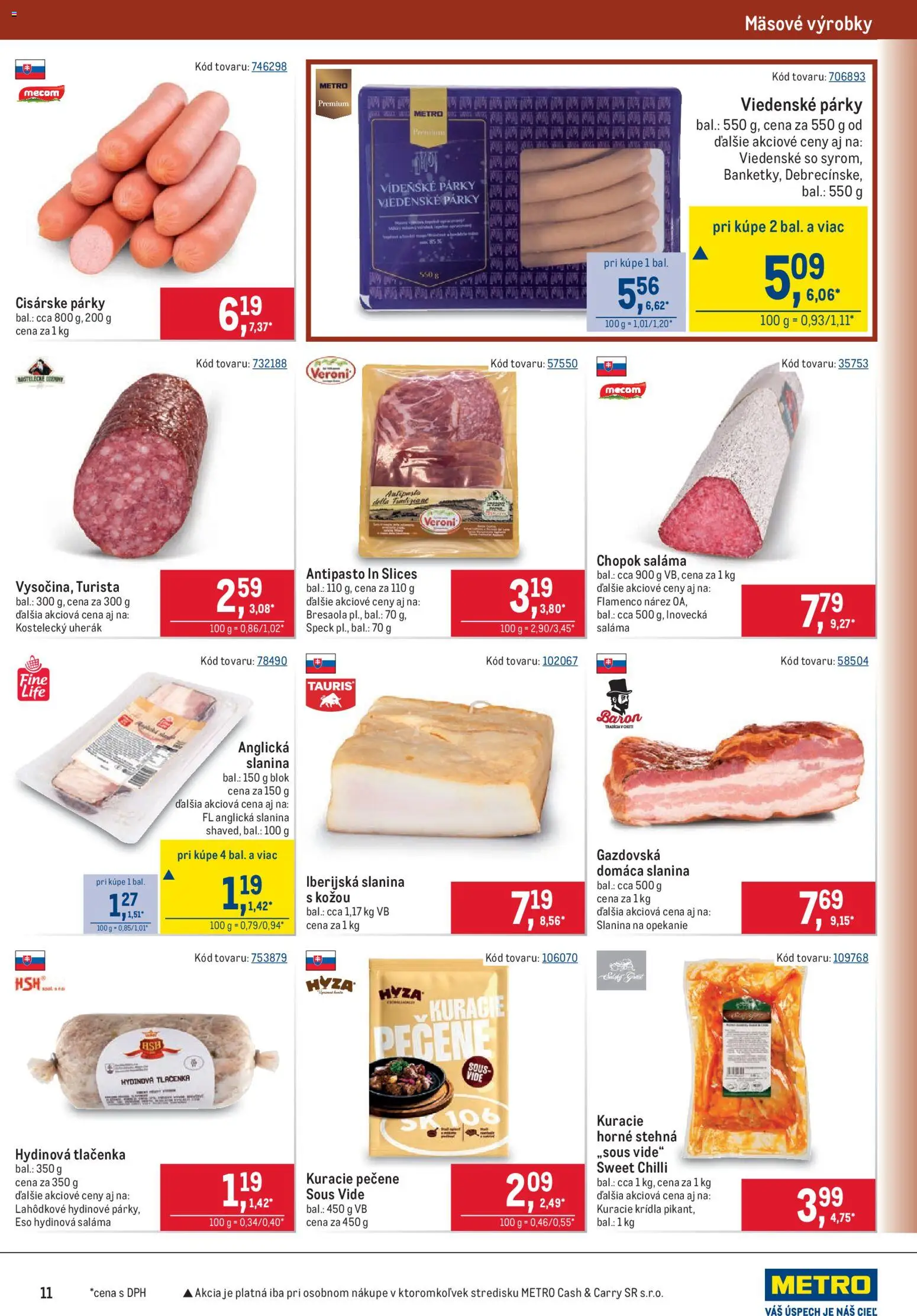 Náhľad Metro letáku platného od 07.10.2026 - Chilli, Slanina, Párky, Kuracie krídla, Tlačenka, Saláma, Anglická slanina, Stehná