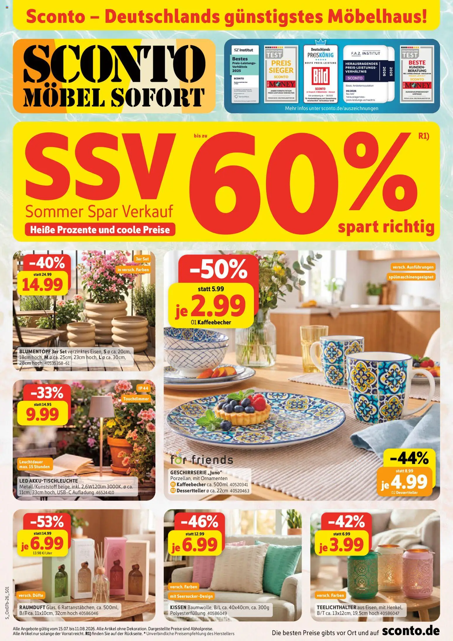 Vorschau von dem Prospekt des Geschäftes Sconto, gültig ab dem 15.08.2026 - Kissen, Blumentopf