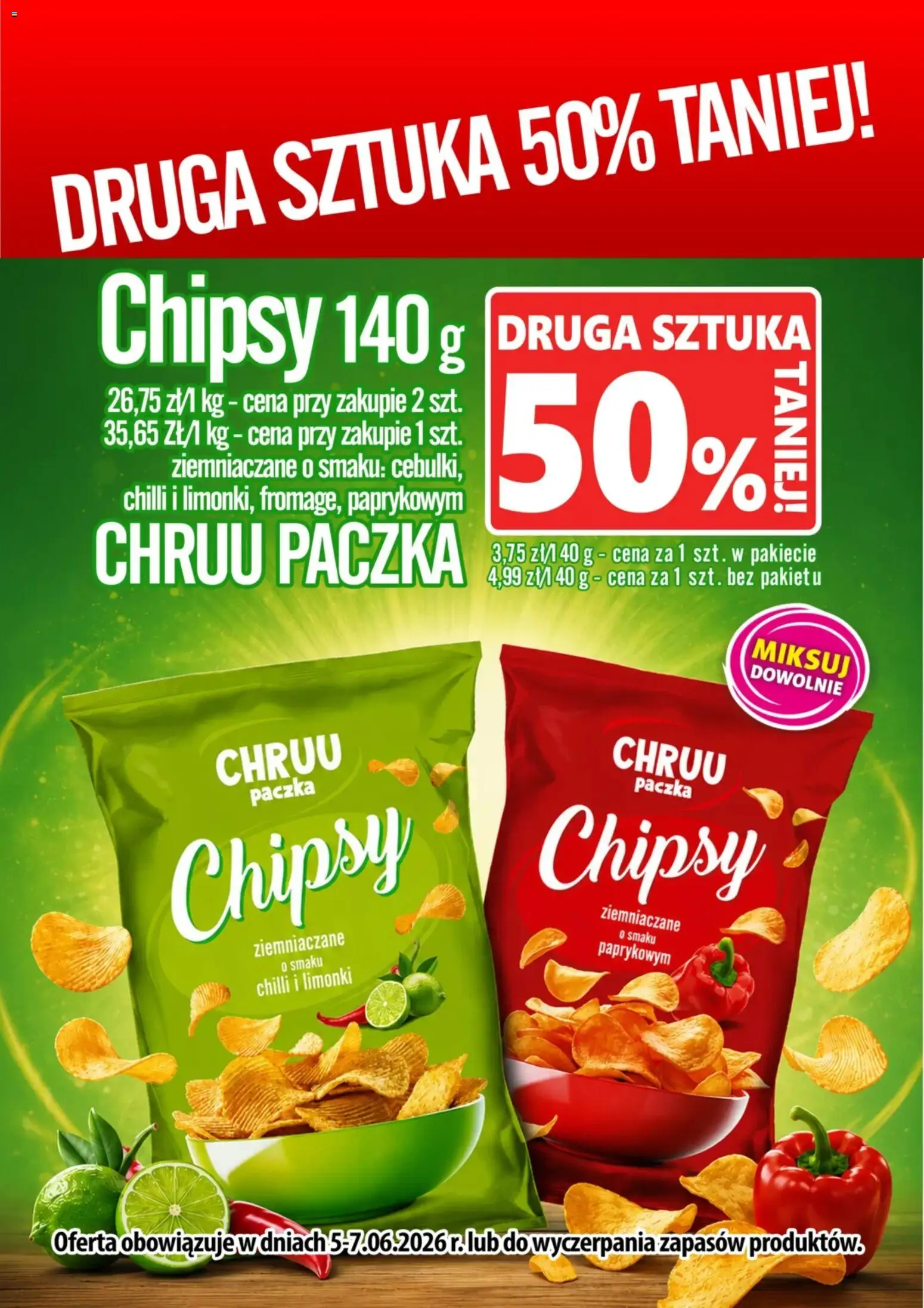 Pogląd gazetki "Prim Market promocja - Chipsy Chruu Paczka" ze sklepu Prim Market ważnej od 05.06.2026 - Chipsy, Chipsy ziemniaczane