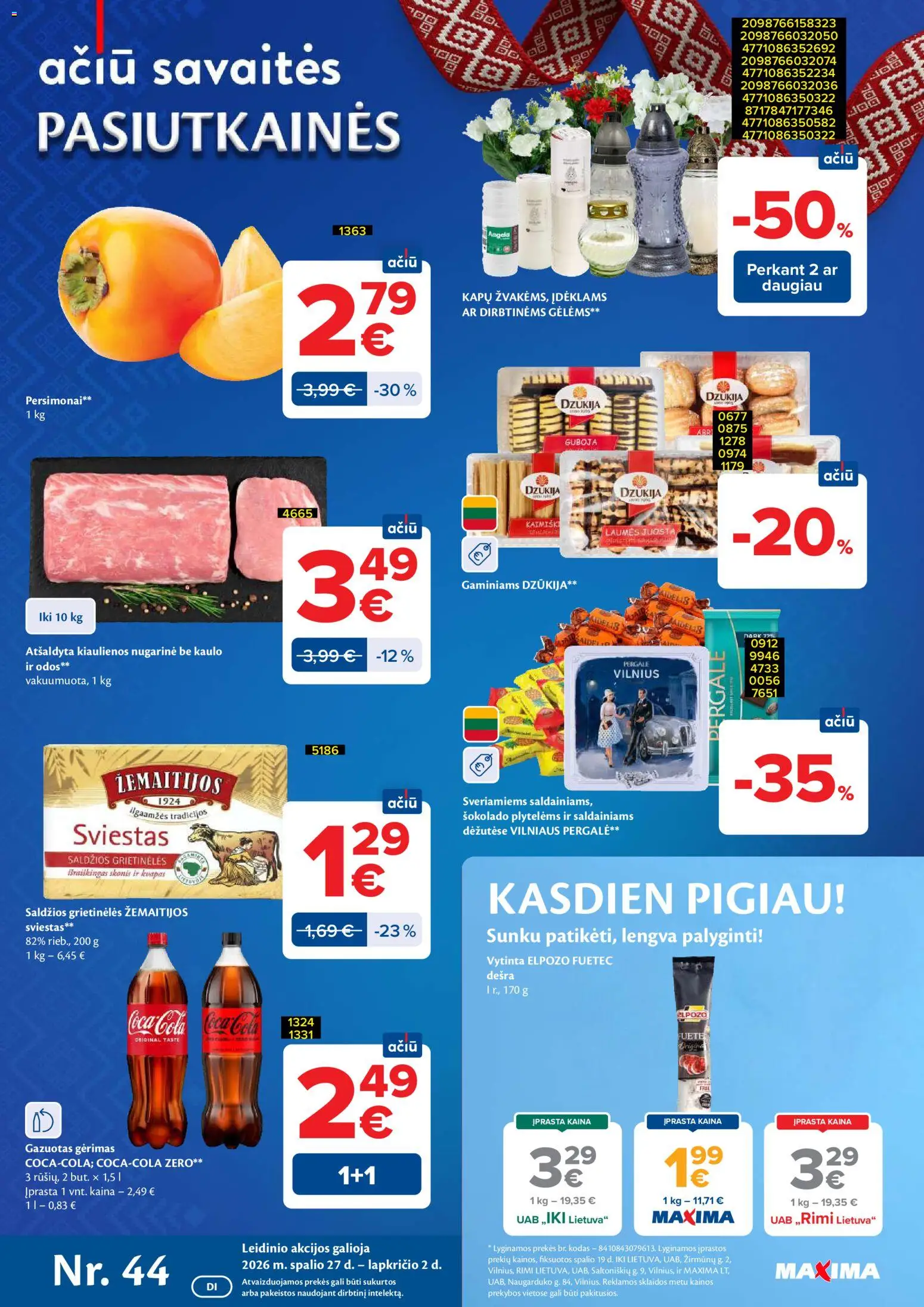 MAXIMA parduotuvės leidinio MAXIMA leidinys galiojančio nuo 2026.10.27 peržiūra - Sviestas, Dešra, Kiaulienos