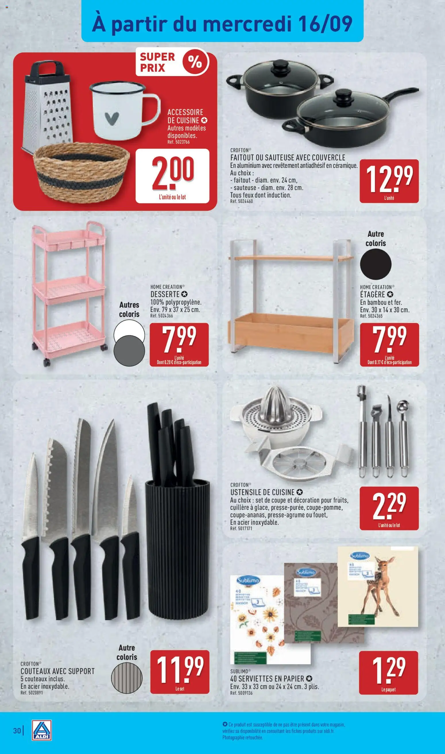Prévisualisation de Aldi catalogue du magasin Aldi formulaire valide 15/09/2026 - Bambou, Décoration, Cuillère, Étagère, Serviettes, Couvercle, Home Creation, Couteaux